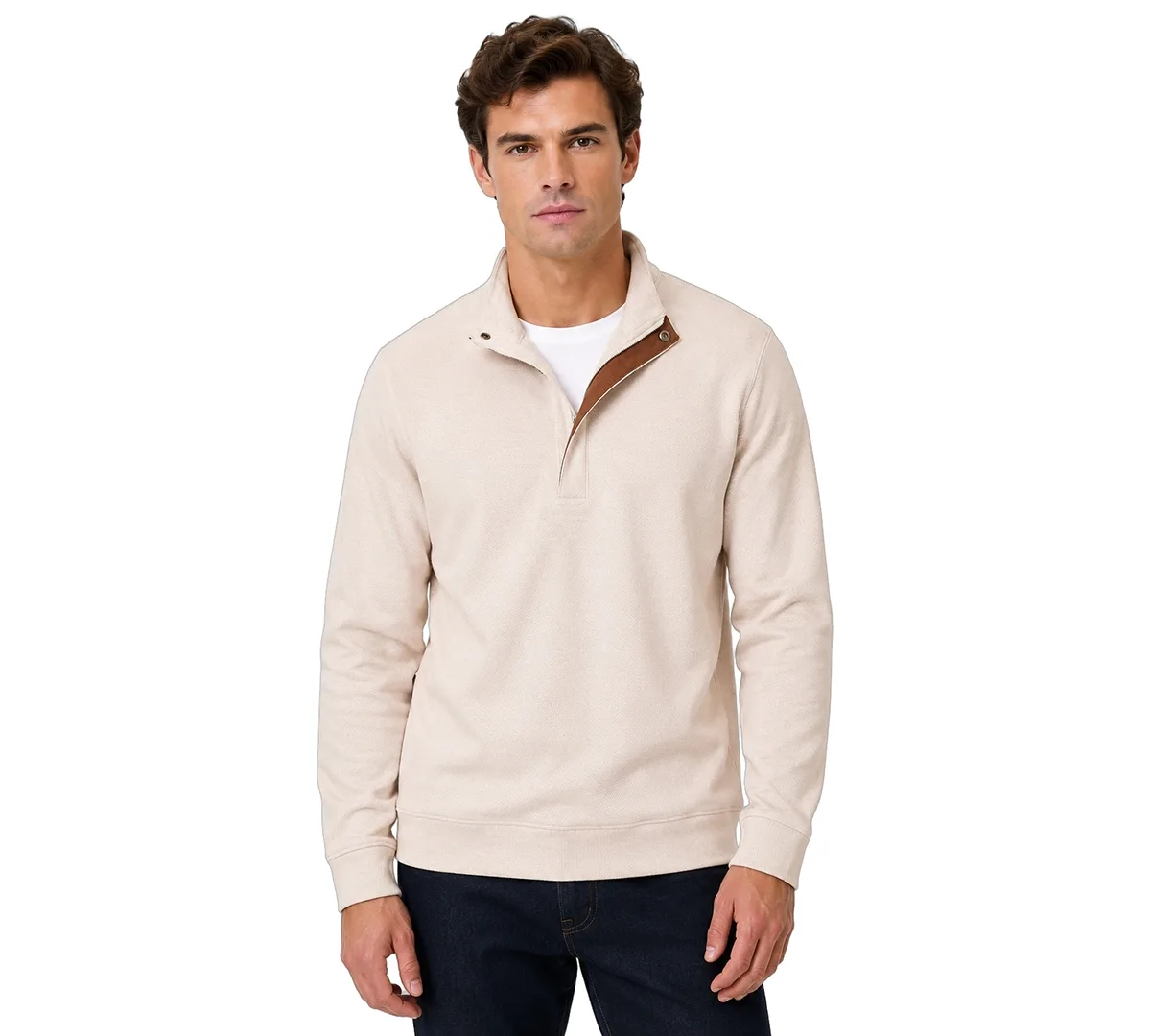 Mock Neck Herringbone Half-Zip Pullover by Vintage 1946