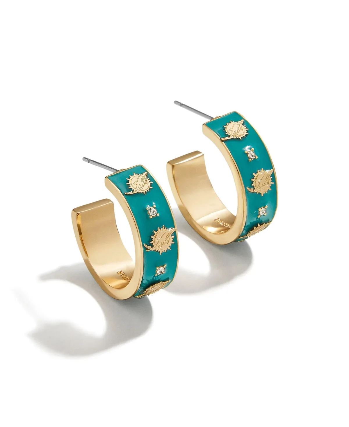 Gold-Tone Enamel Miami Dolphins Hypoallergenic Hoop Earrings