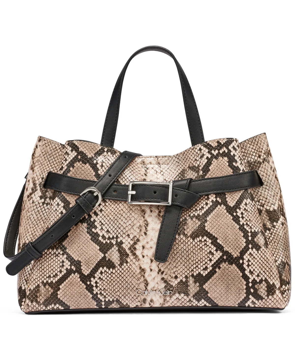 Quill Medium Snakeskin Satchel Handbag by Calvin Klein