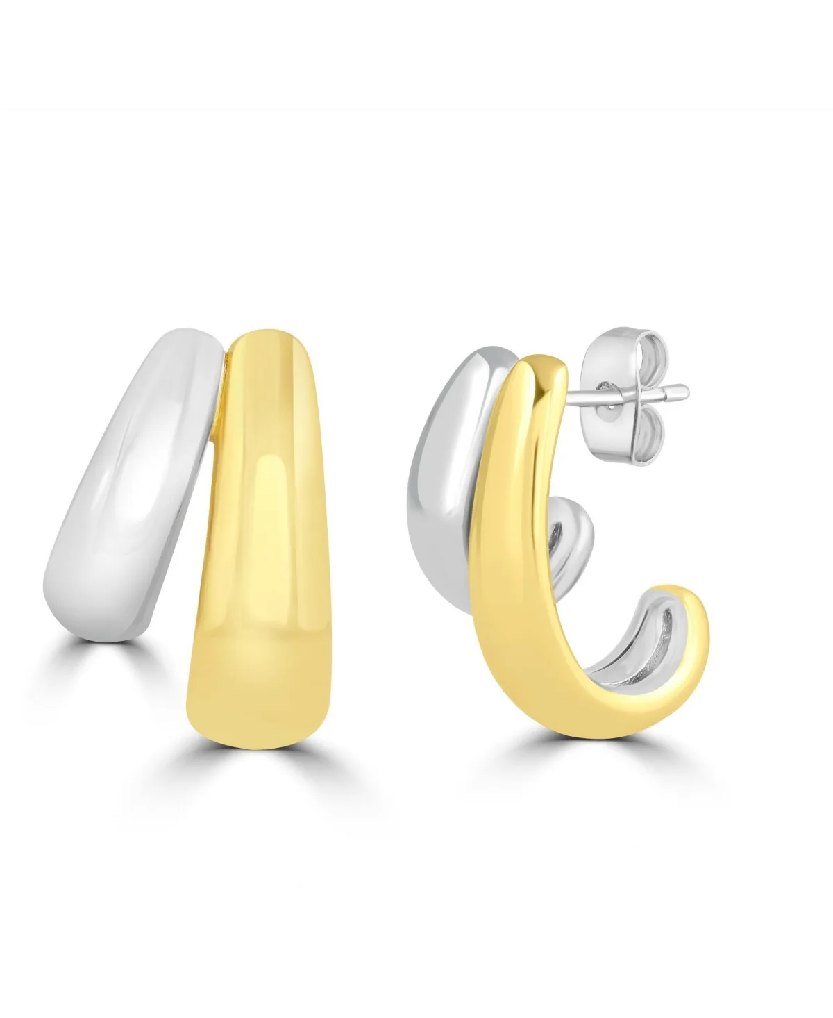 Polished Two-Tone Half Hoop Earrings by Simona