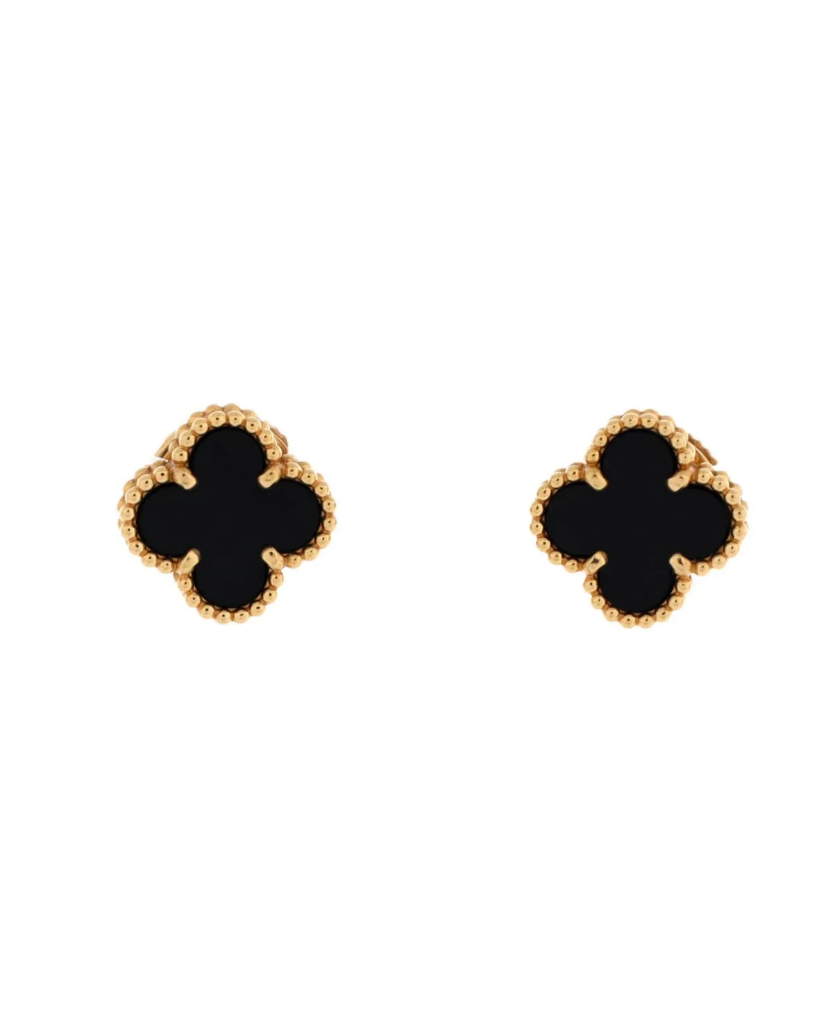 Pre-Owned Van Cleef & Arpels Sweet Alhambra Onyx Stud Earrings in 18K Yellow Gold by Pre Owned Van Cleef & Arpels