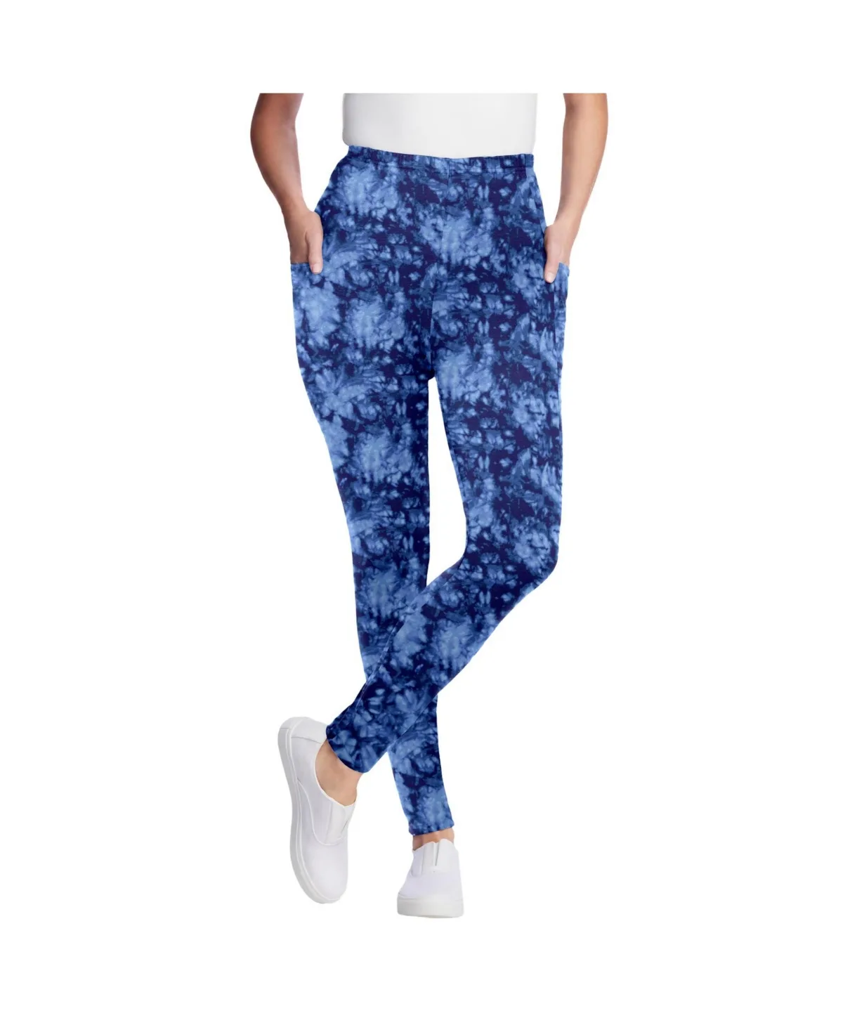 Stretch-Cotton Knit Pull-On Pocket Leggings
