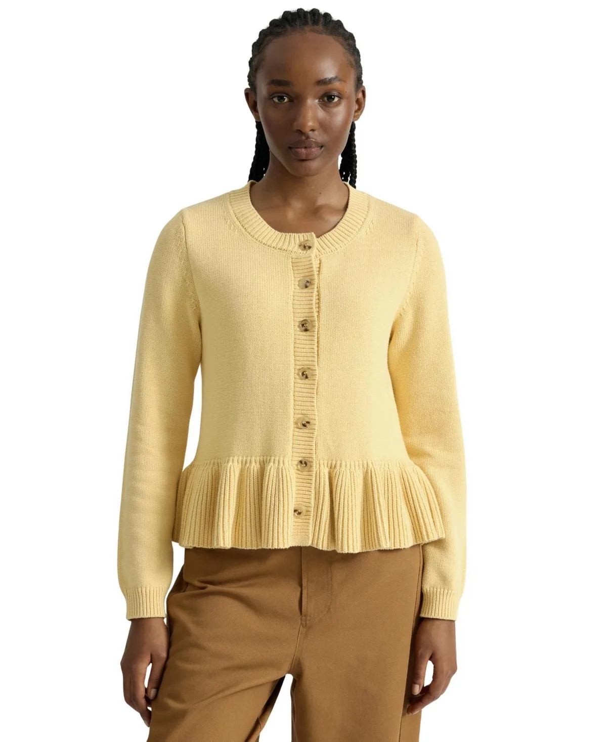 Peplum Long Sleeve Crew Neck Cardigan by Albaray