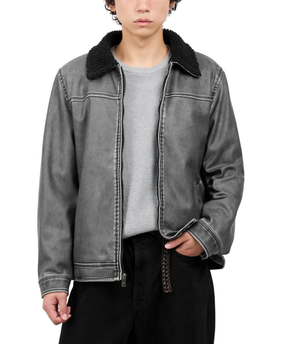 Regular Fit Brushed Faux Leather Aviator Jacket