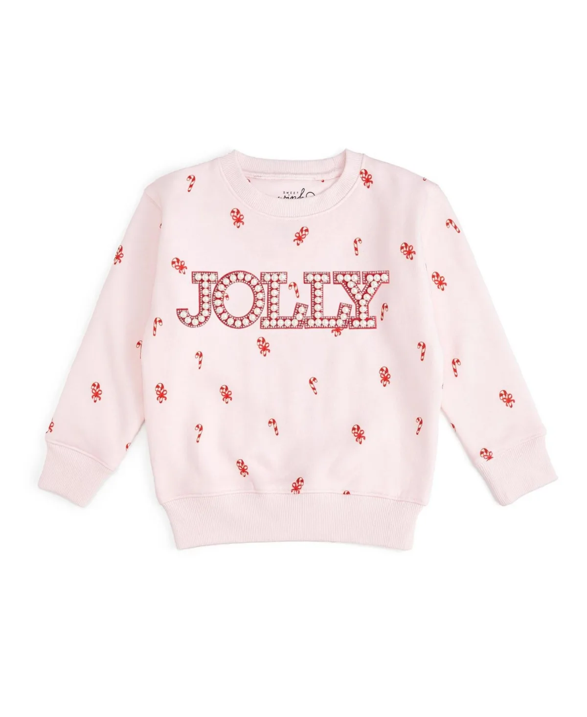 Jolly Pearl Patch Christmas Candy Cane Sweatshirt by Sweet Wink