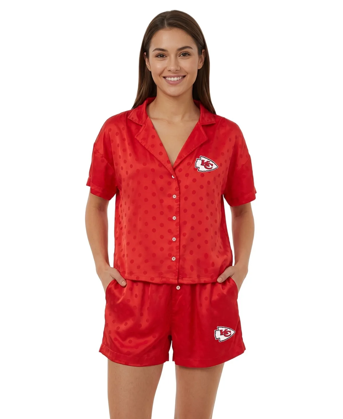 Kansas City Chiefs Wink Dot Satin Jacquard Polka-Dot Button-Up Shirt and Shorts, 2-Piece Set by Concepts Sport