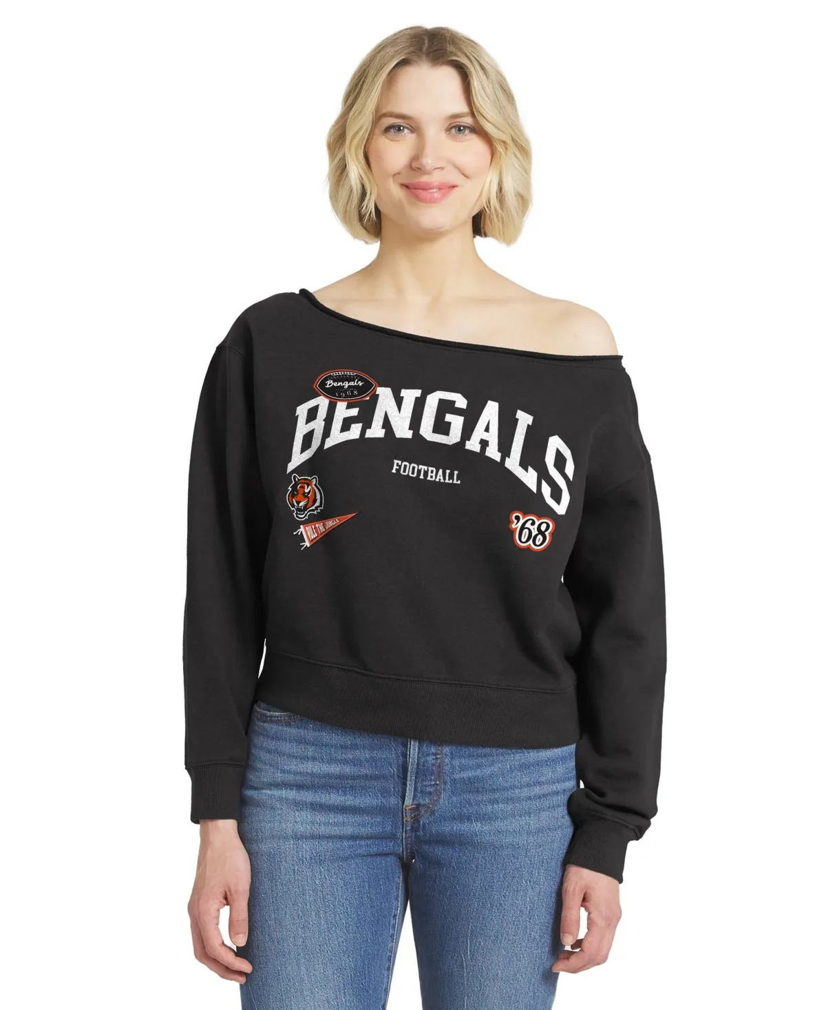 Cincinnati Bengals Off-the-Shoulder Relaxed Fit Sweatshirt by Wear by Erin Andrews
