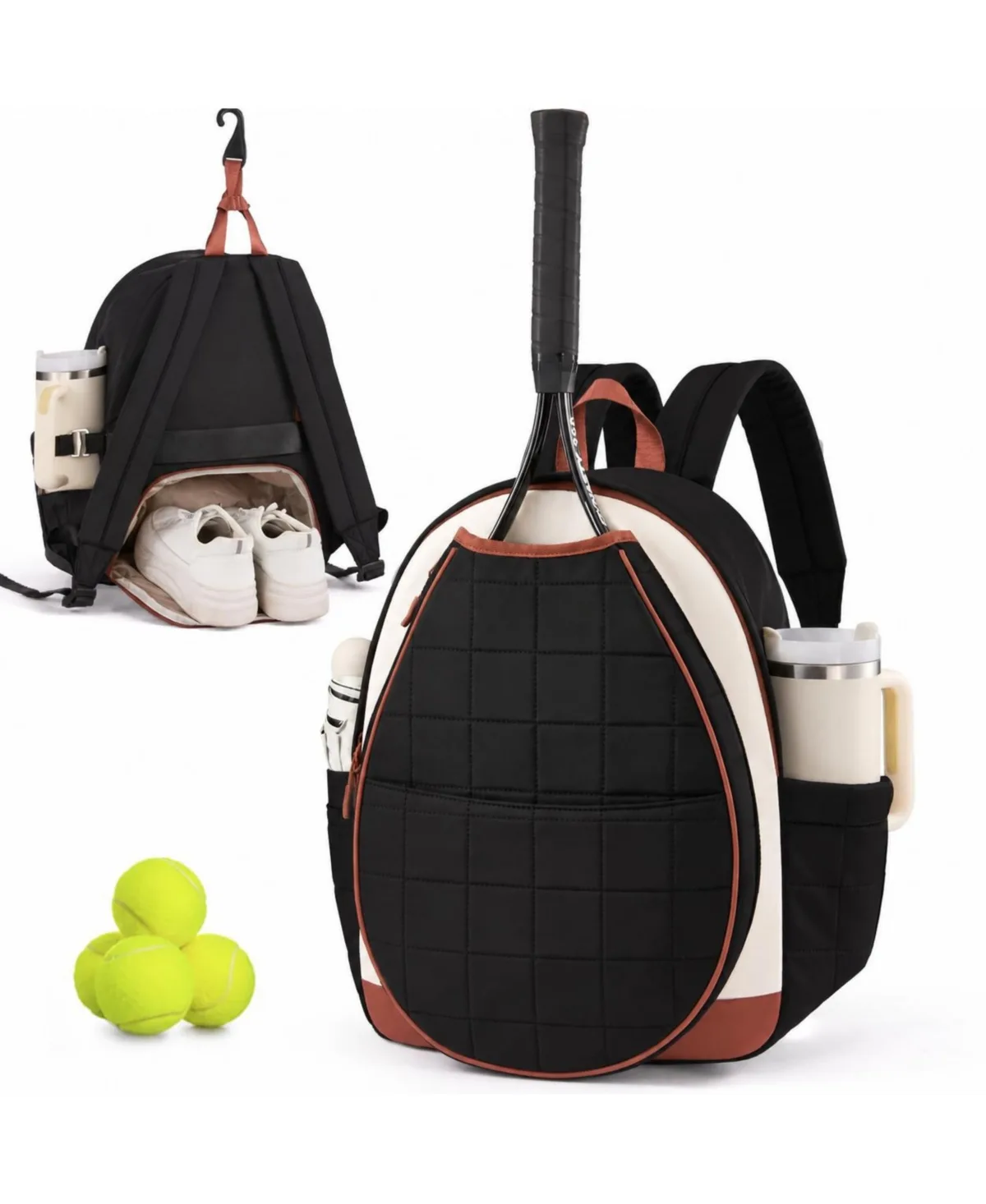 Quilted Tennis Pickleball Backpack Separate Racket Compartment by Peneyon