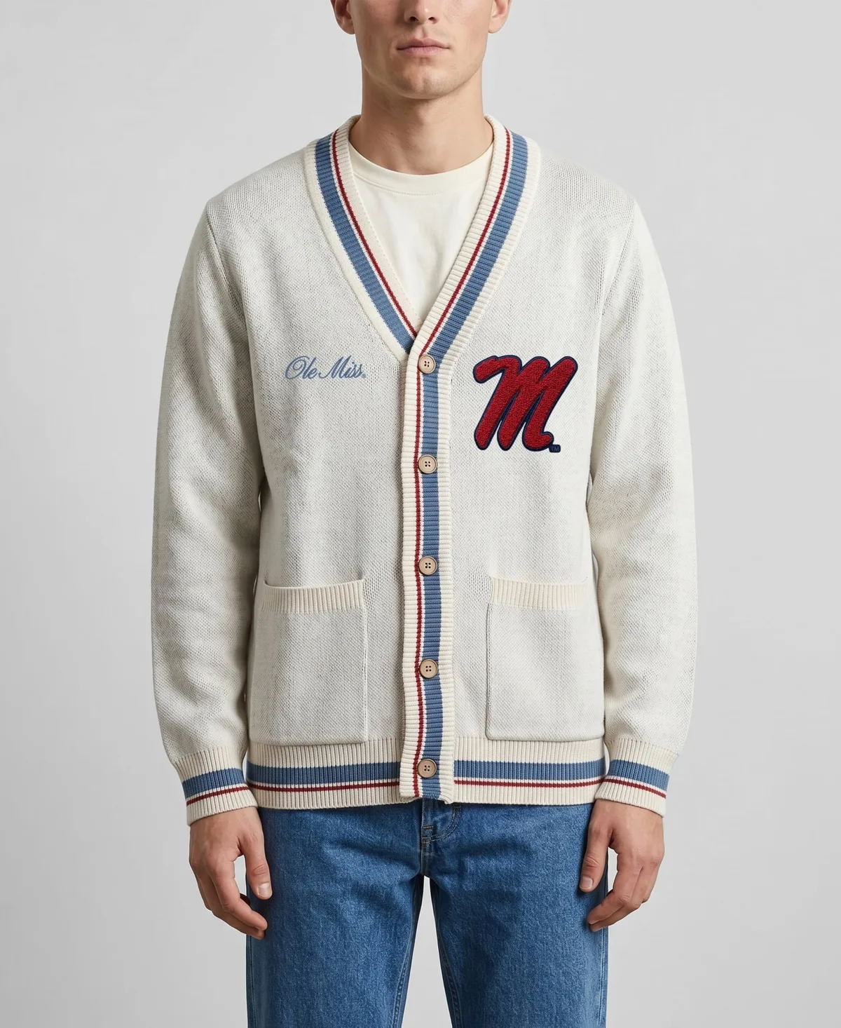 Ole Miss Rebels Americana Striped Full-Button Cardigan by Uscape Apparel