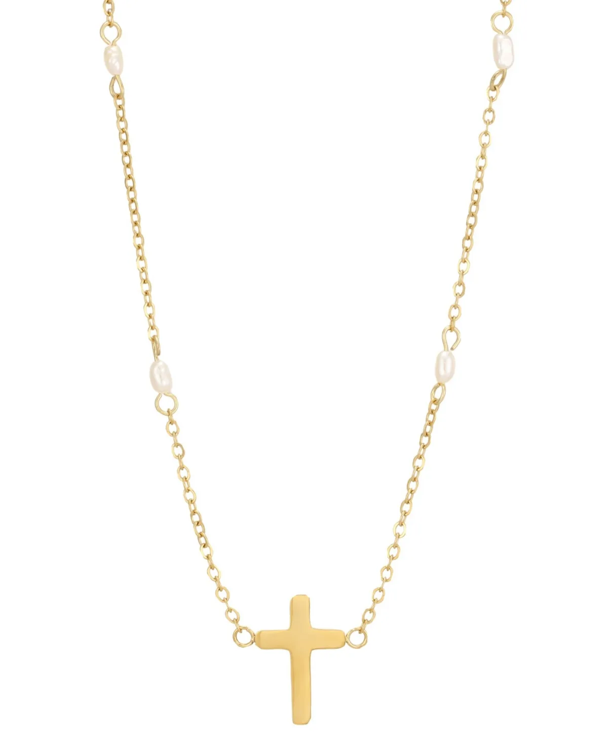 Natural Freshwater Pearl Gold-Plated Cross Adjustable Necklace by Adornia