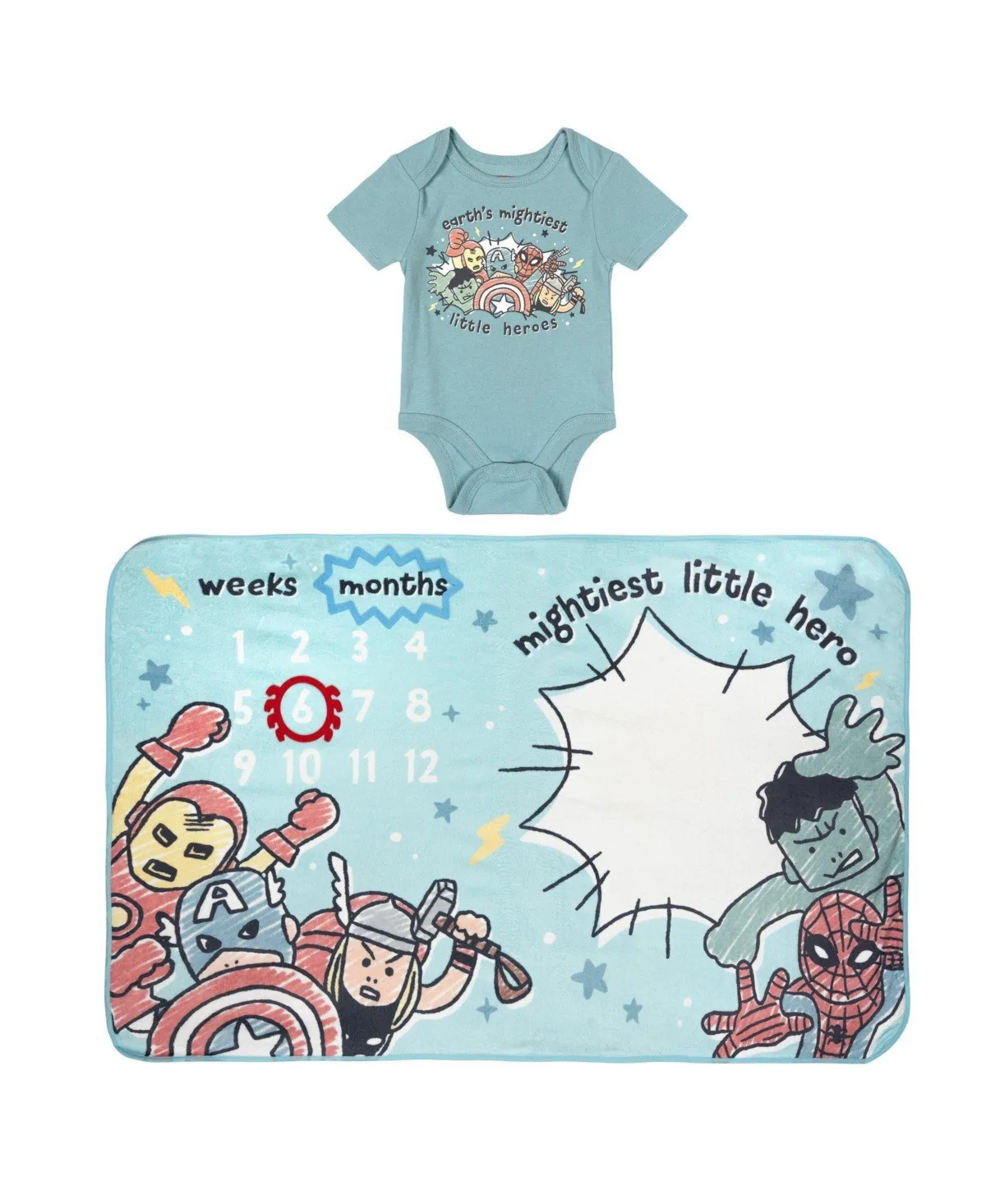Officially Licensed Marvel Short-Sleeve Cotton-Blend Bodysuit and Milestone Blanket, 2-Piece Set by Avengers