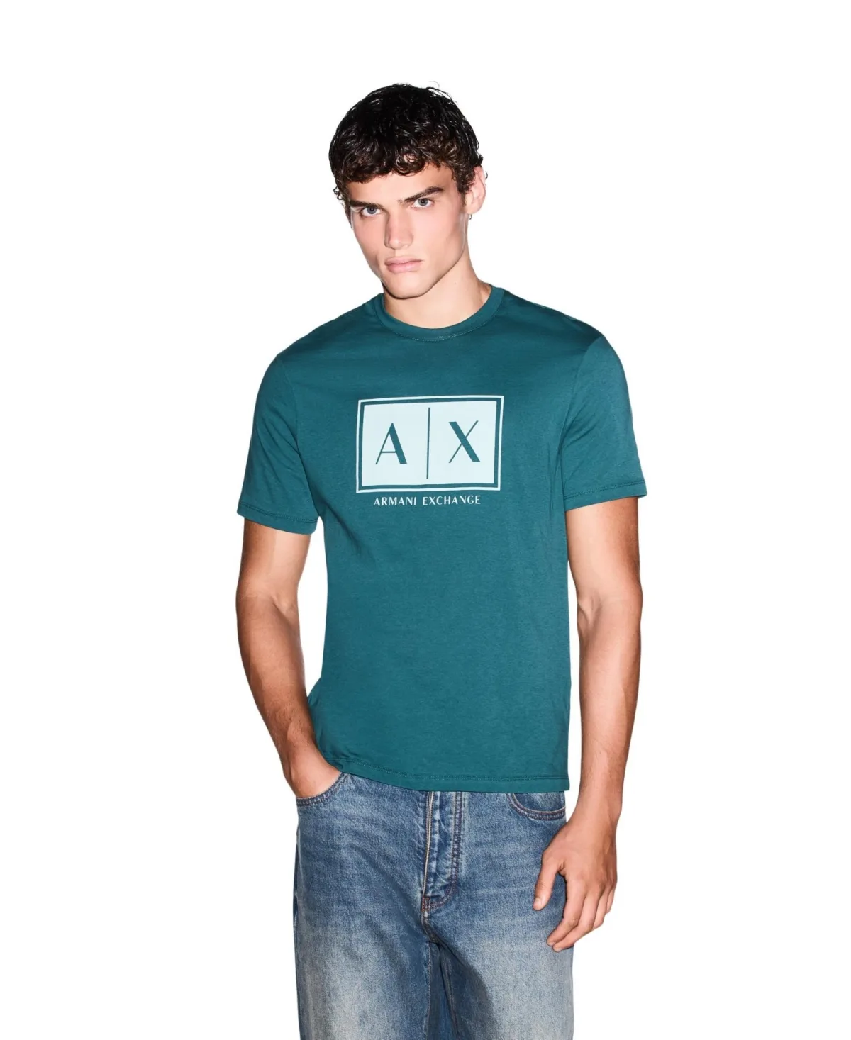 A - x Armani Exchange Box Logo Classic-Fit T-Shirt