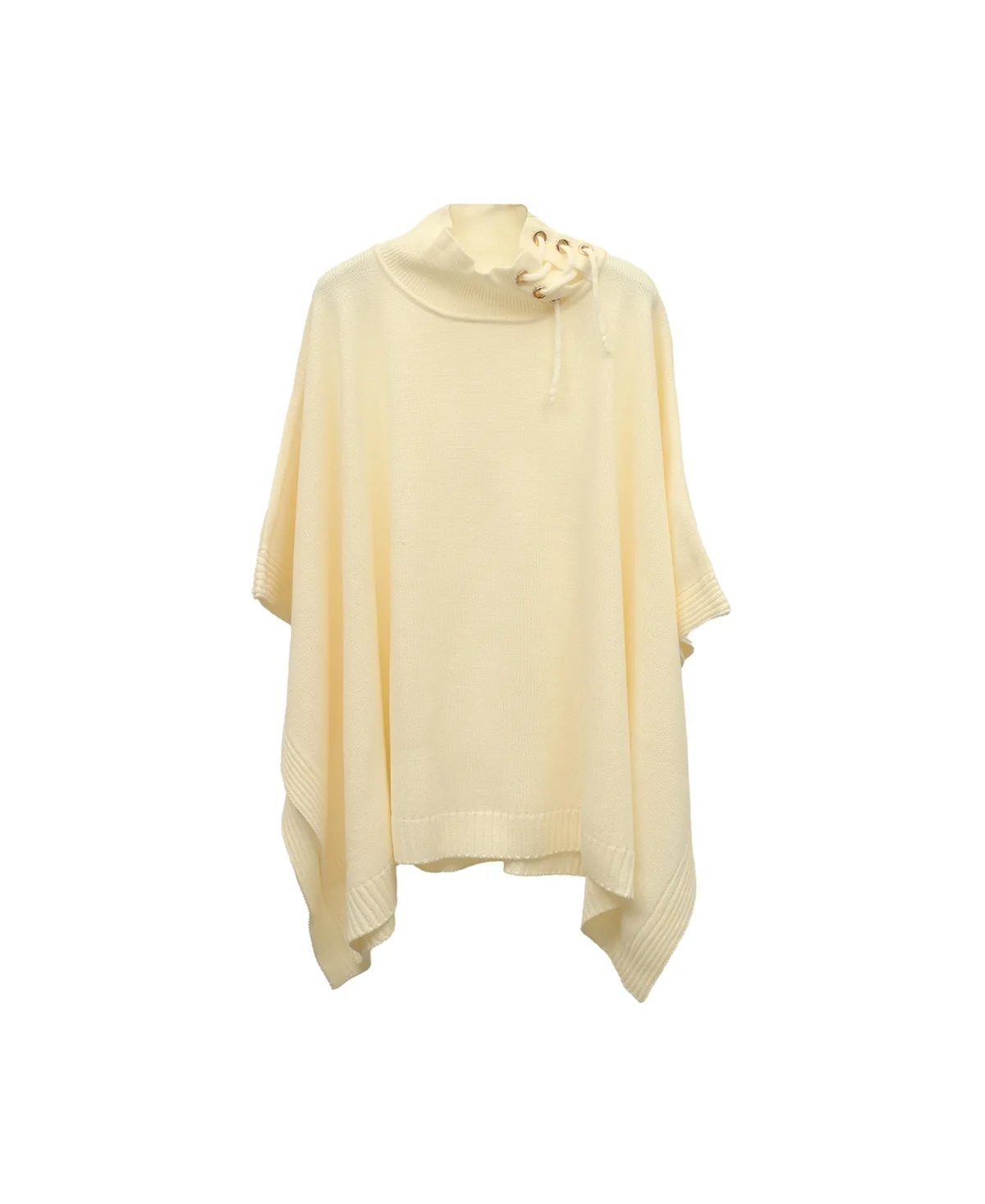 Grommet Lace-Up Mock Neck Poncho Ruana