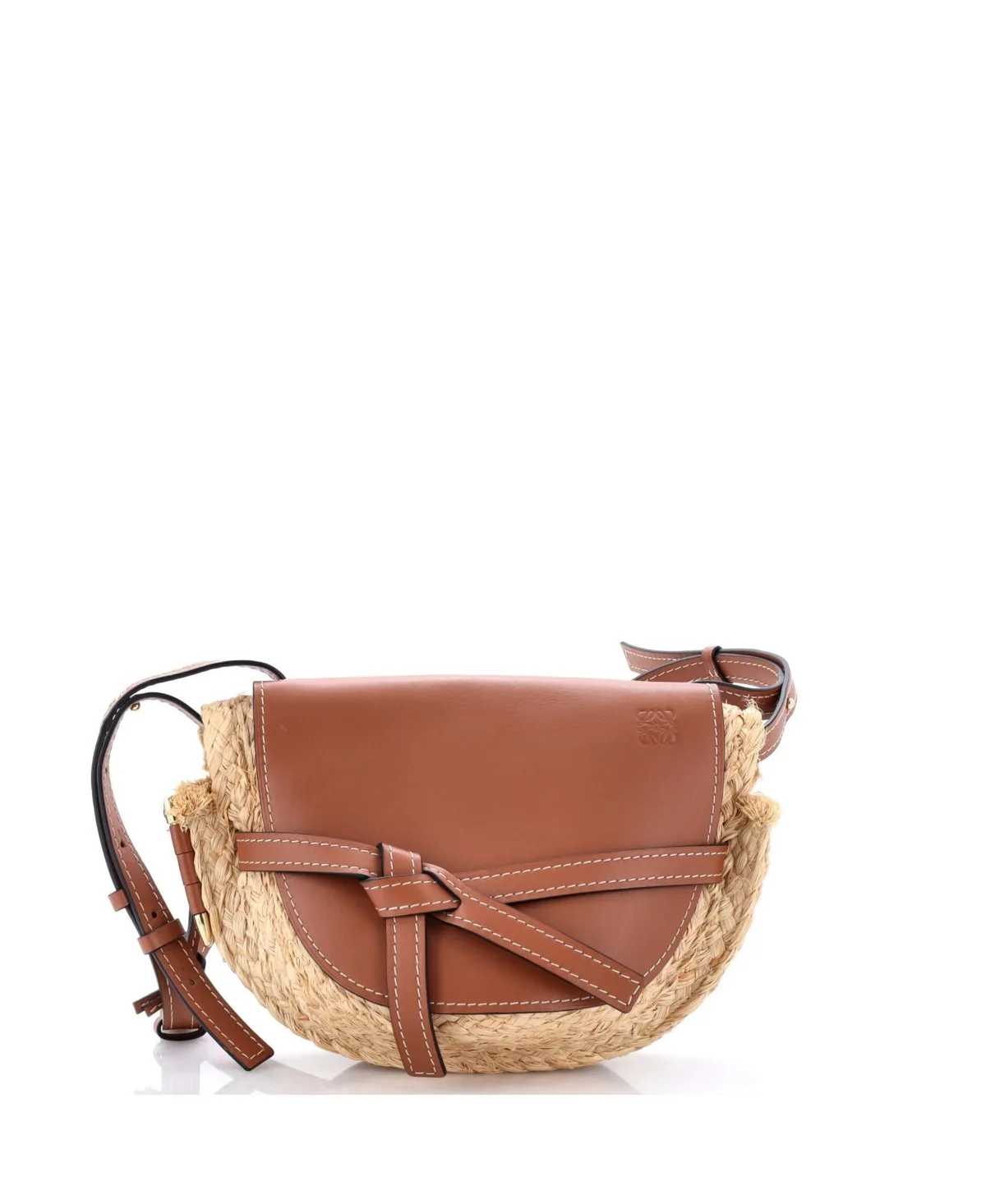 Pre-Owned Small Gate Shoulder Bag Leather with Raffia by LOEWE