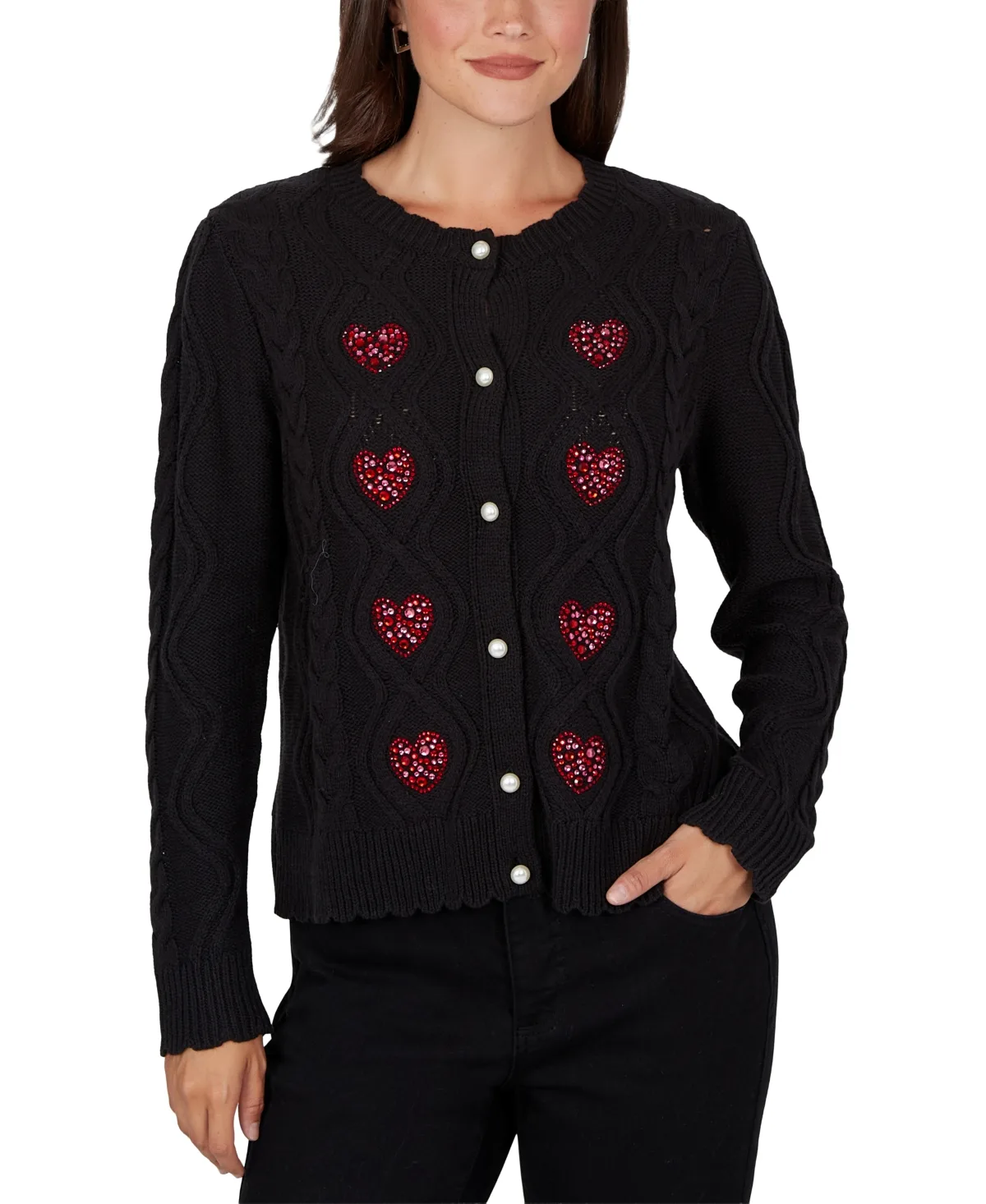 Cable-Knit Heart-Embellished Cardigan by Ruby Rd