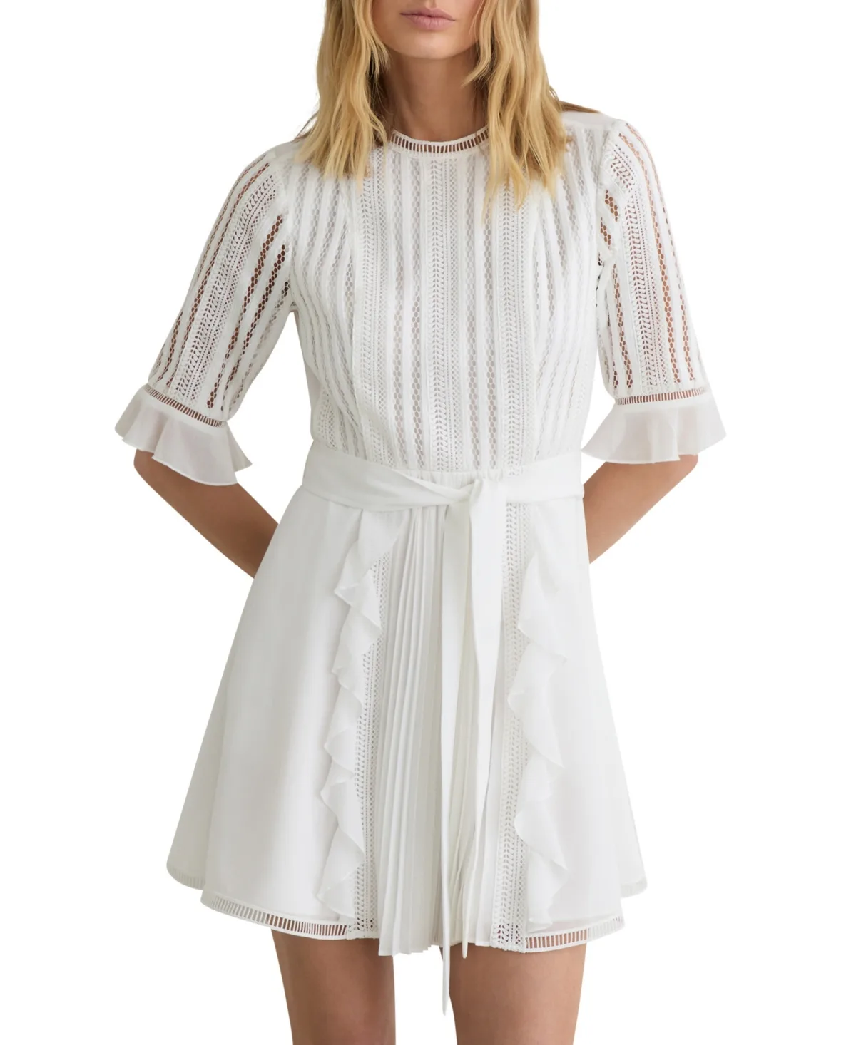 Lace Short-Sleeve A-Line Dress by Reiss