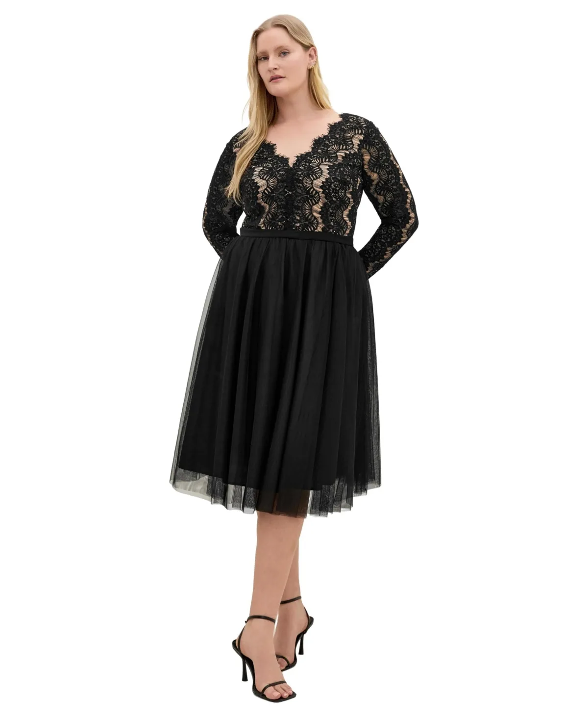 Rare Beauty Lace Fit & Flare V-Neck Midi Dress by City Chic