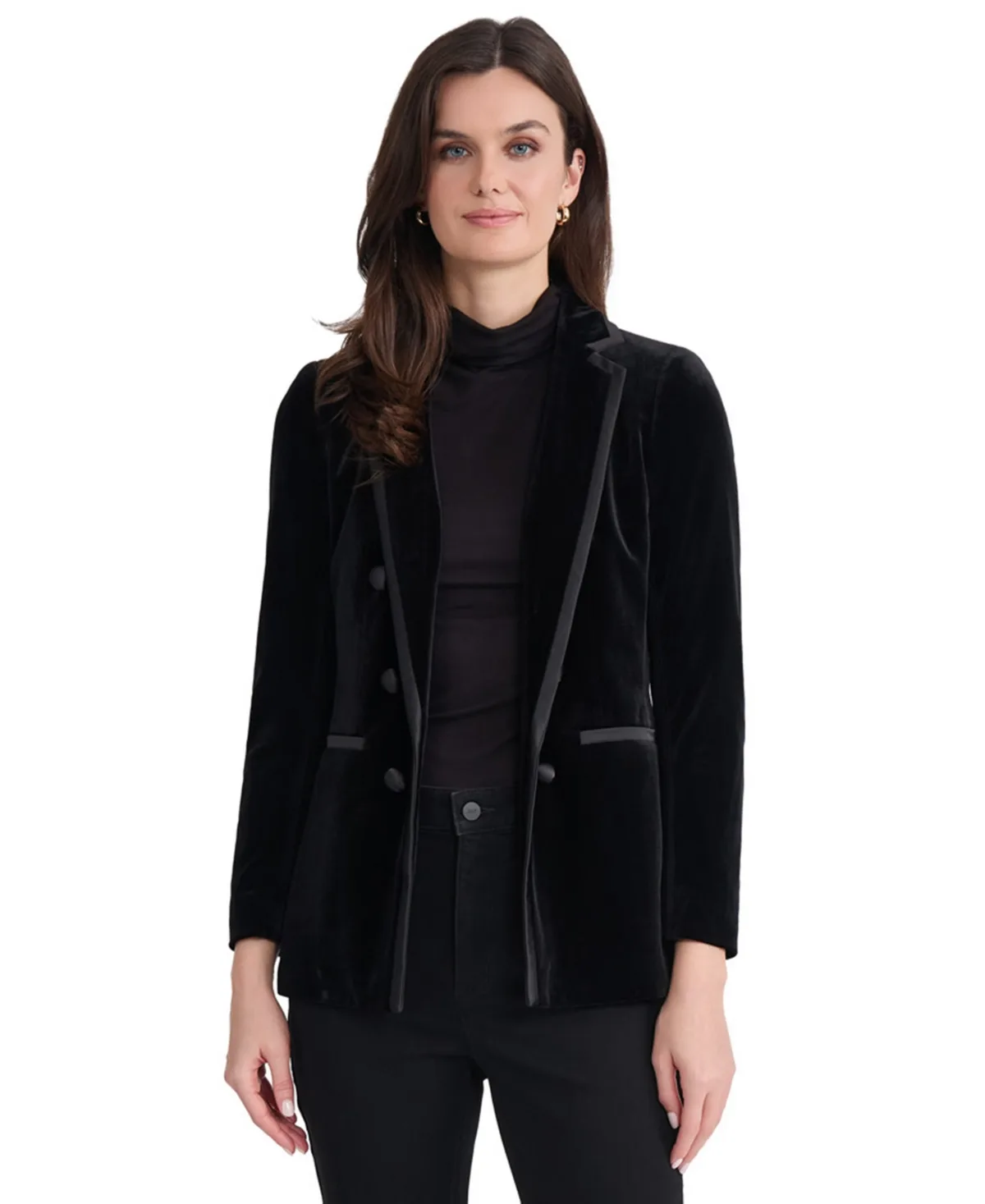 Double Breasted Velvet Combo Blazer by Jones New York
