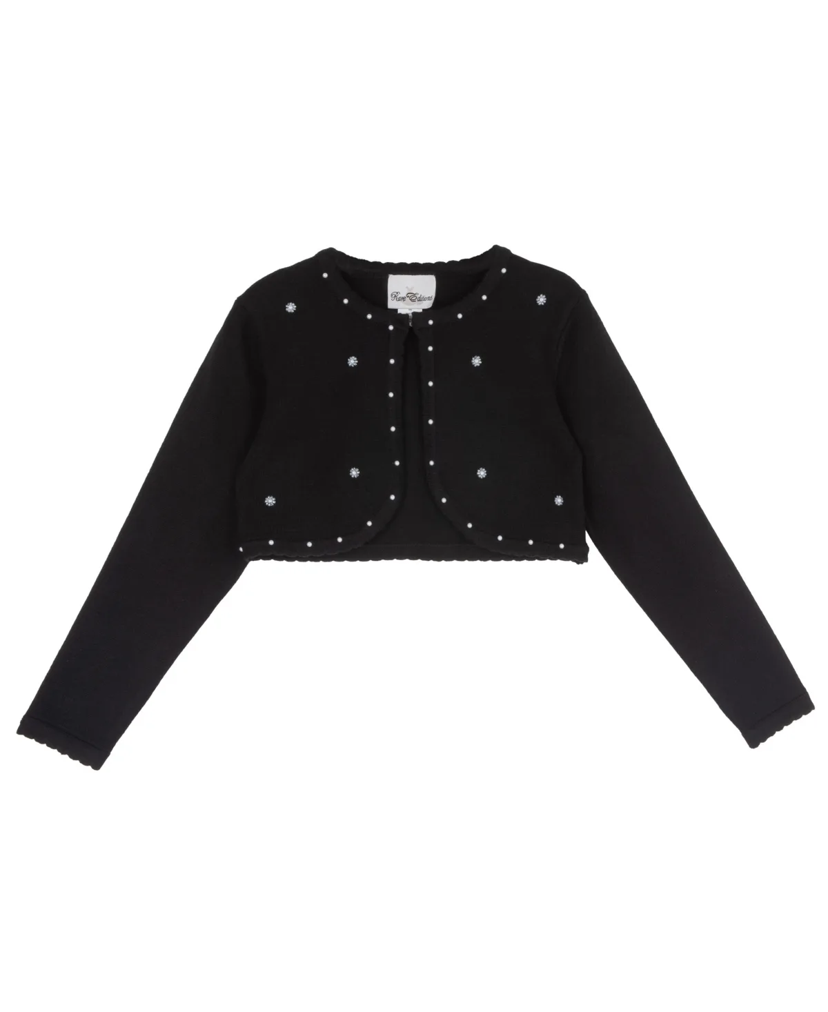 Pearl-Detail Cropped Crewneck Cardigan by Rare Editions