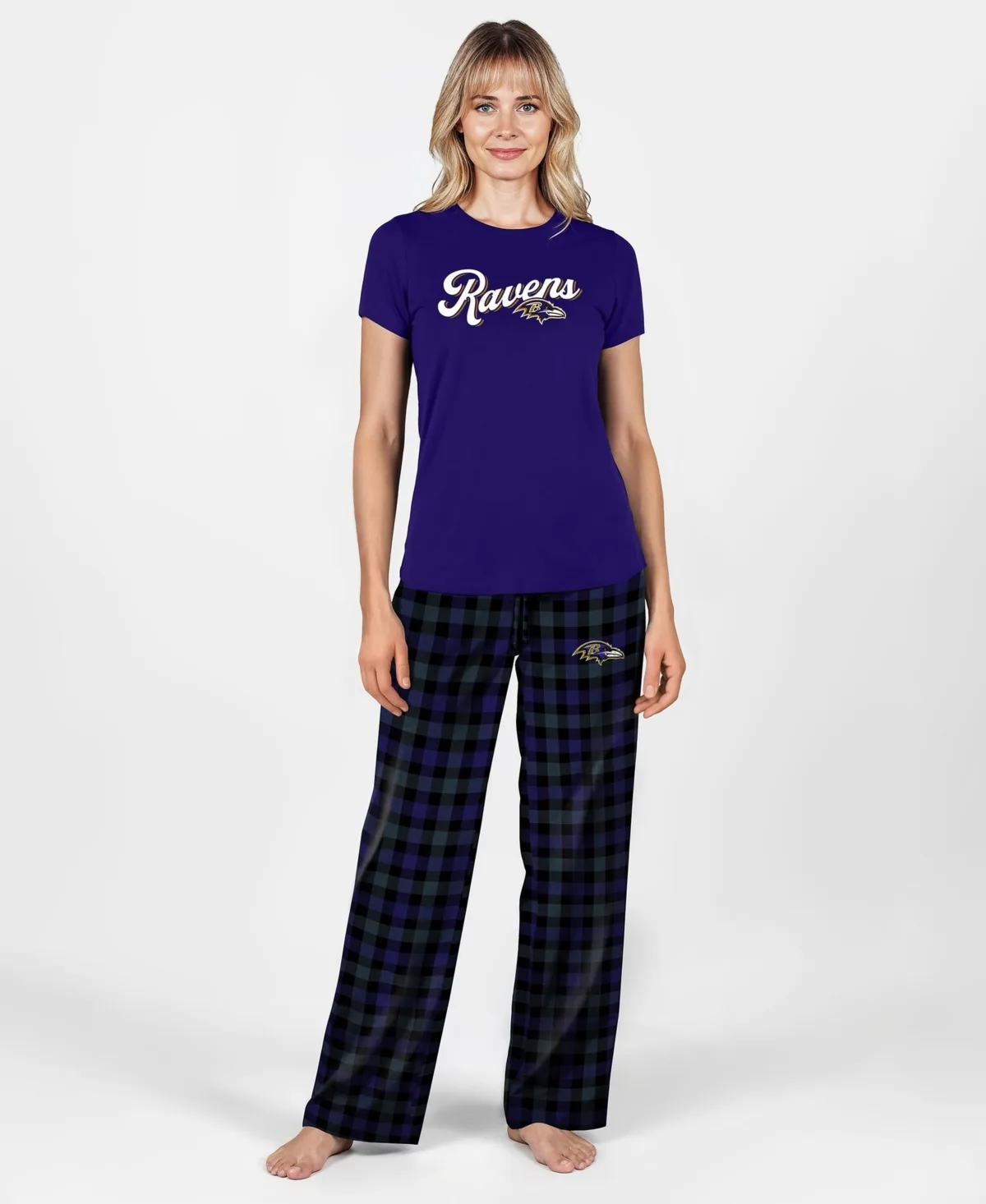 Highland Plaid Baltimore Ravens T-Shirt and Pajama Pants, 2-Piece Set by Concepts Sport