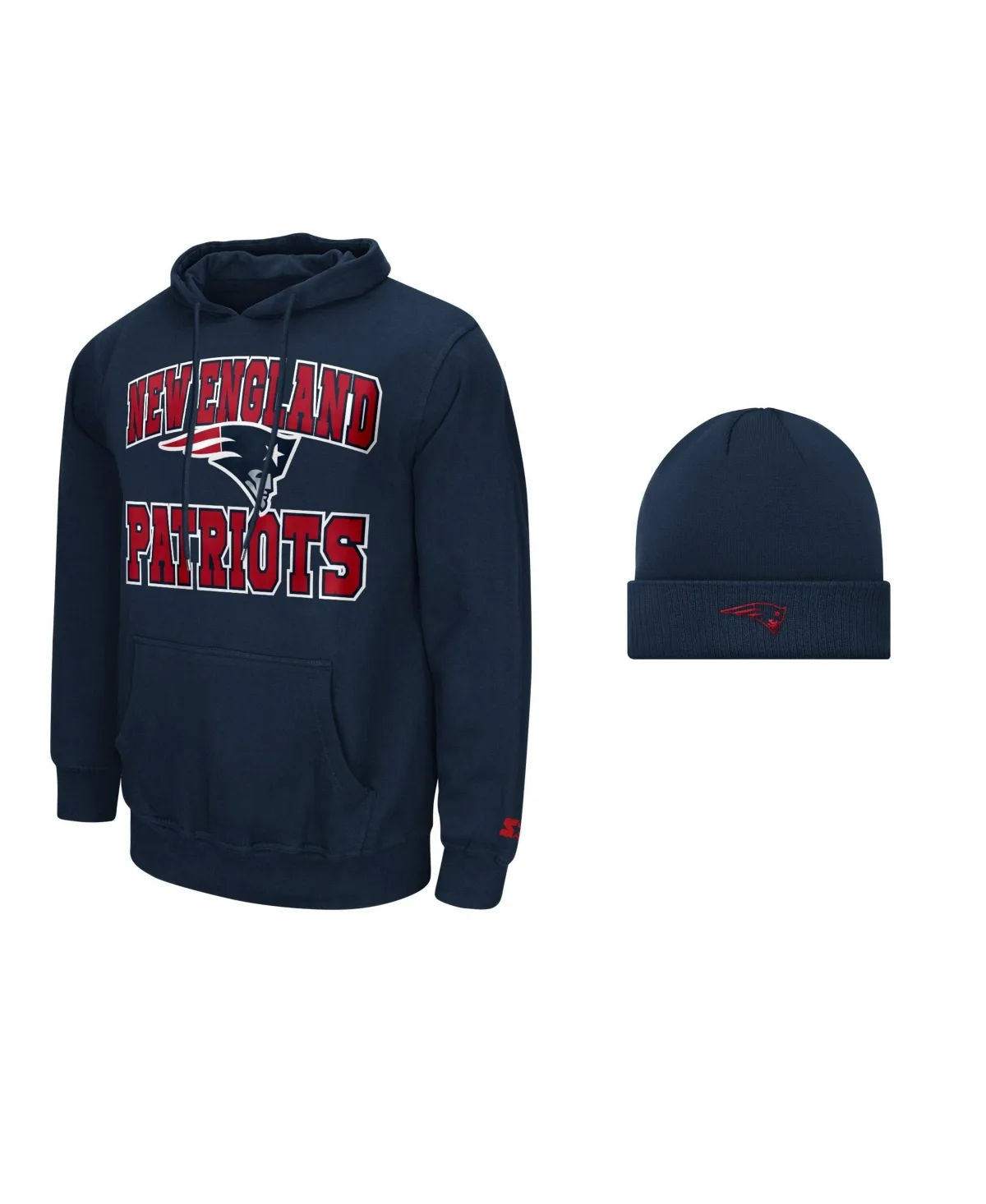 New England Patriots Classic-Fit Fleece-Lined Hoodie and Cuffed Knit Hat, 2-Piece Set by Starter