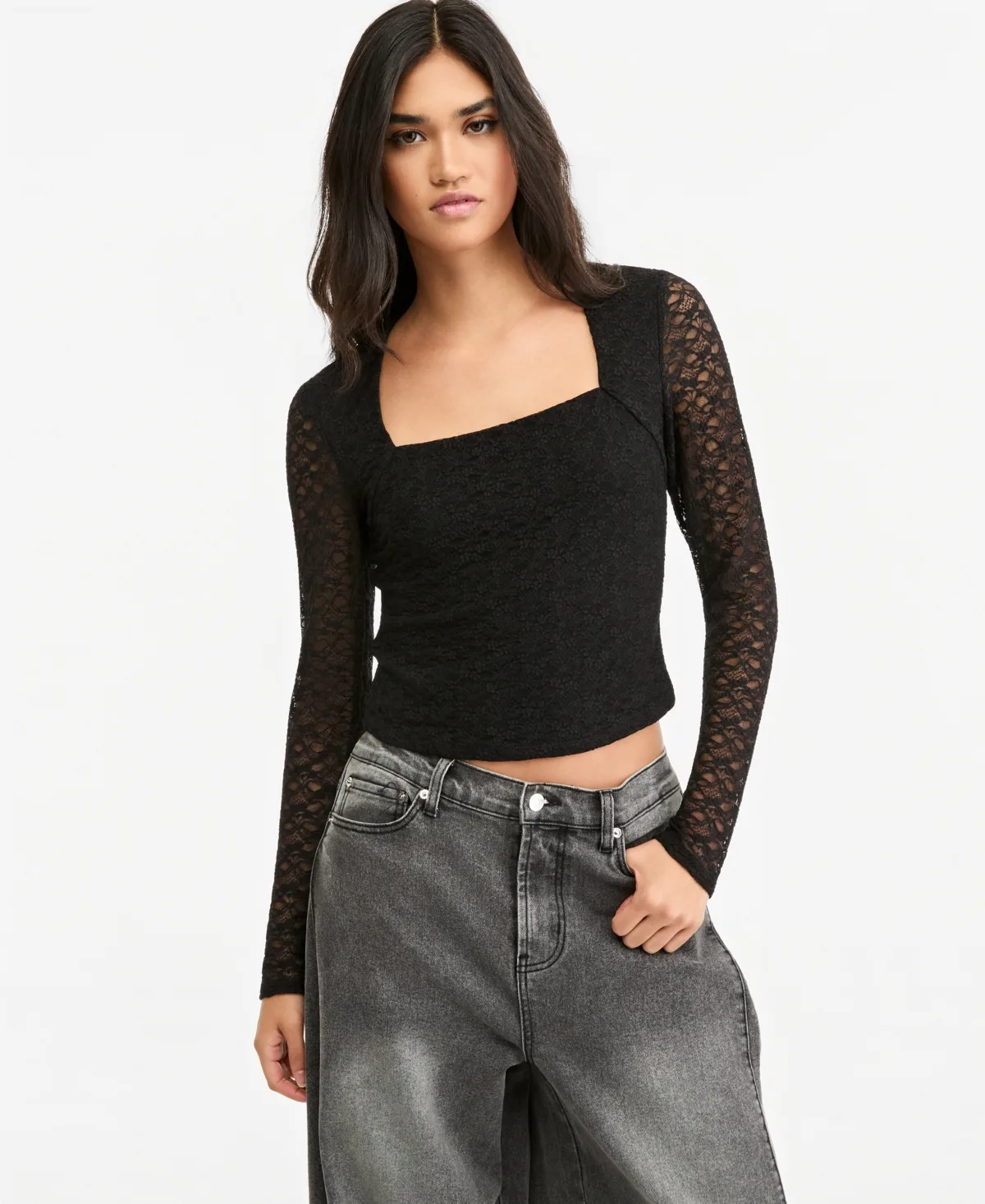 Lace Long-Sleeve Square-Neck Blouse by Bar III