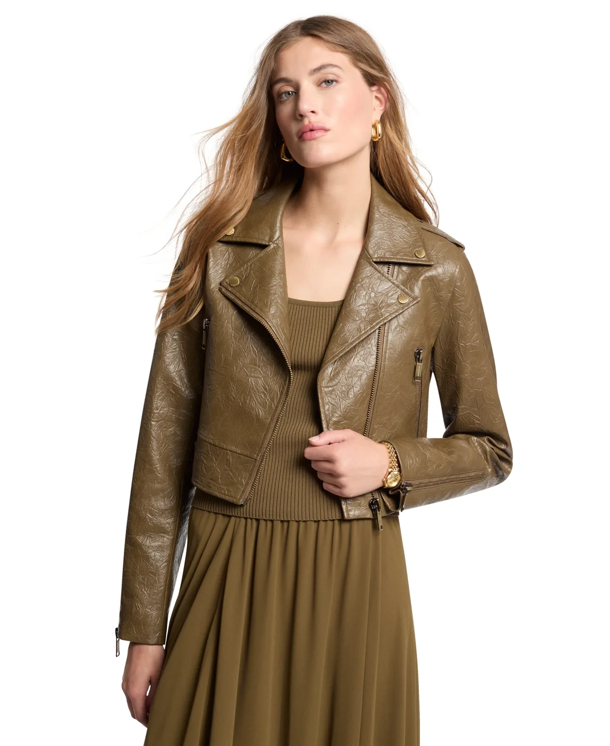 Cropped Faux-Leather Moto Jacket by MICHAEL Michael Kors