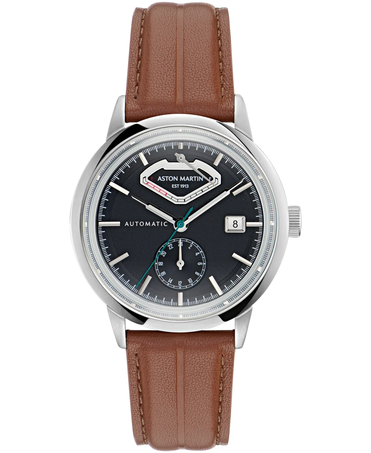 Automatic Round Brown Leather Strap Watch 40mm