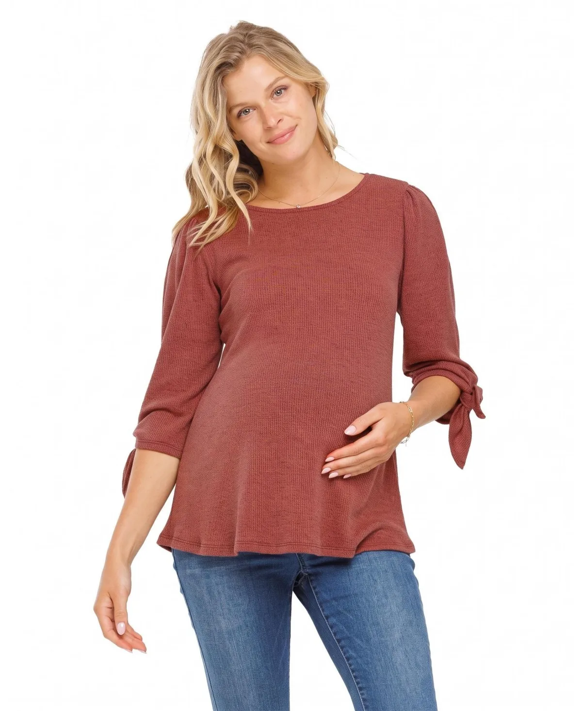 Knit 3/4 Tie-Sleeve Top by Hello Miz