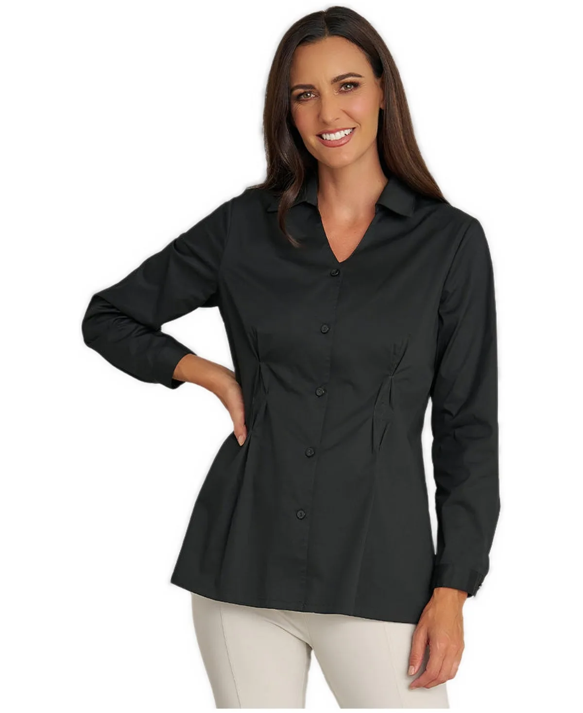 V-Neck Cotton Poplin Diamond Tuck Shirt by Stella Carakasi
