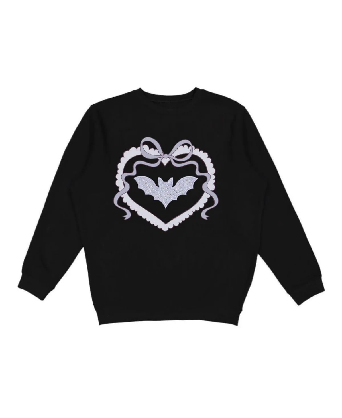 Rhinestone Bat Patch Halloween Cotton-Blend Sweatshirt by Sweet Wink