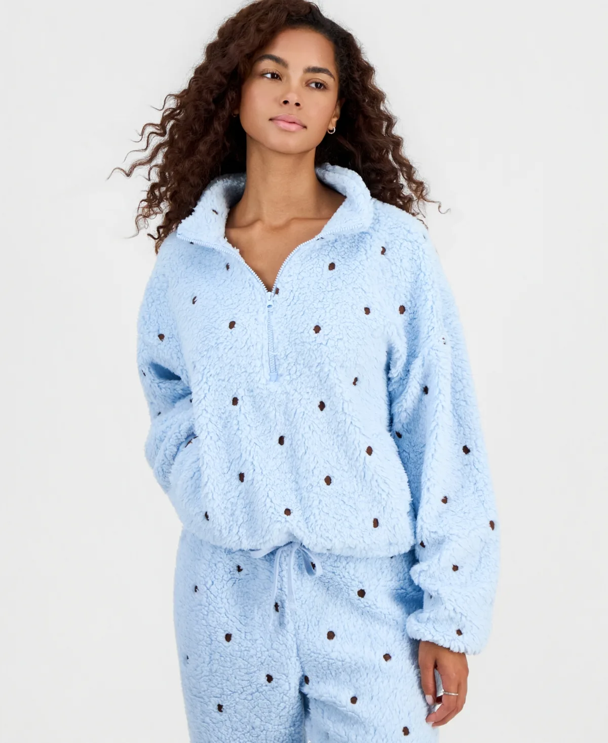 Embroidered Sherpa Quarter-Zip Jacket by Hippie Rose