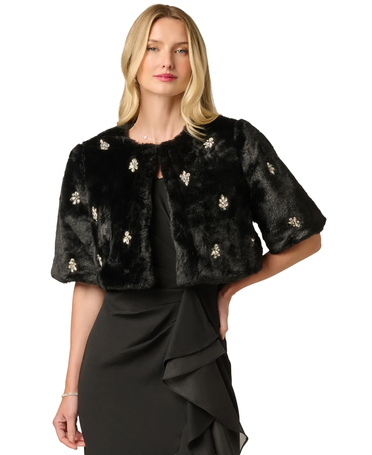 Crystal-Embellished Cropped Faux Fur Capelet by Adrianna Papell