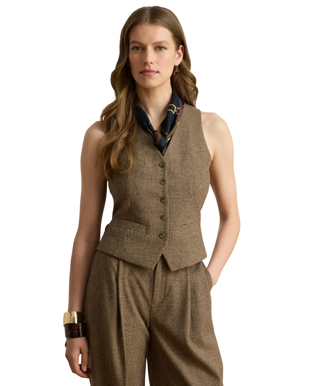 Glen Plaid Twill V-Neck Vest