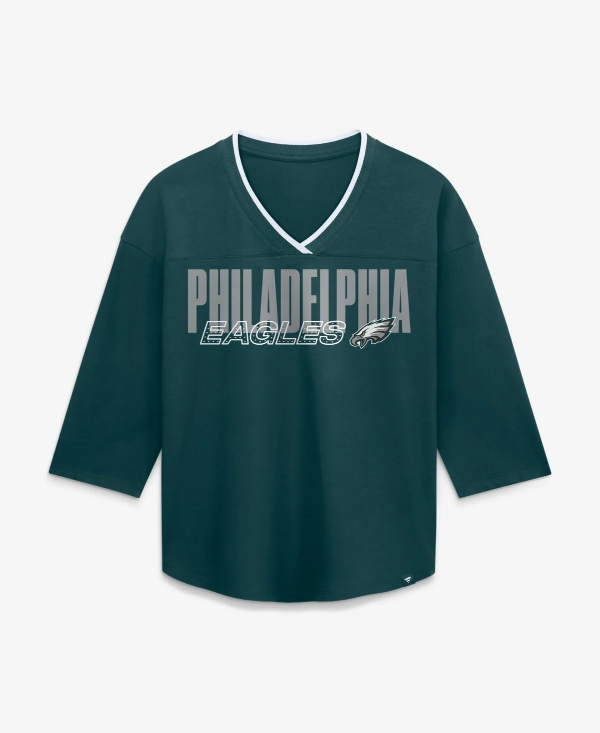 Philadelphia Eagles Deceptive Juke 3/4-Sleeve V-Neck Relaxed-Fit T-Shirt by Fanatics