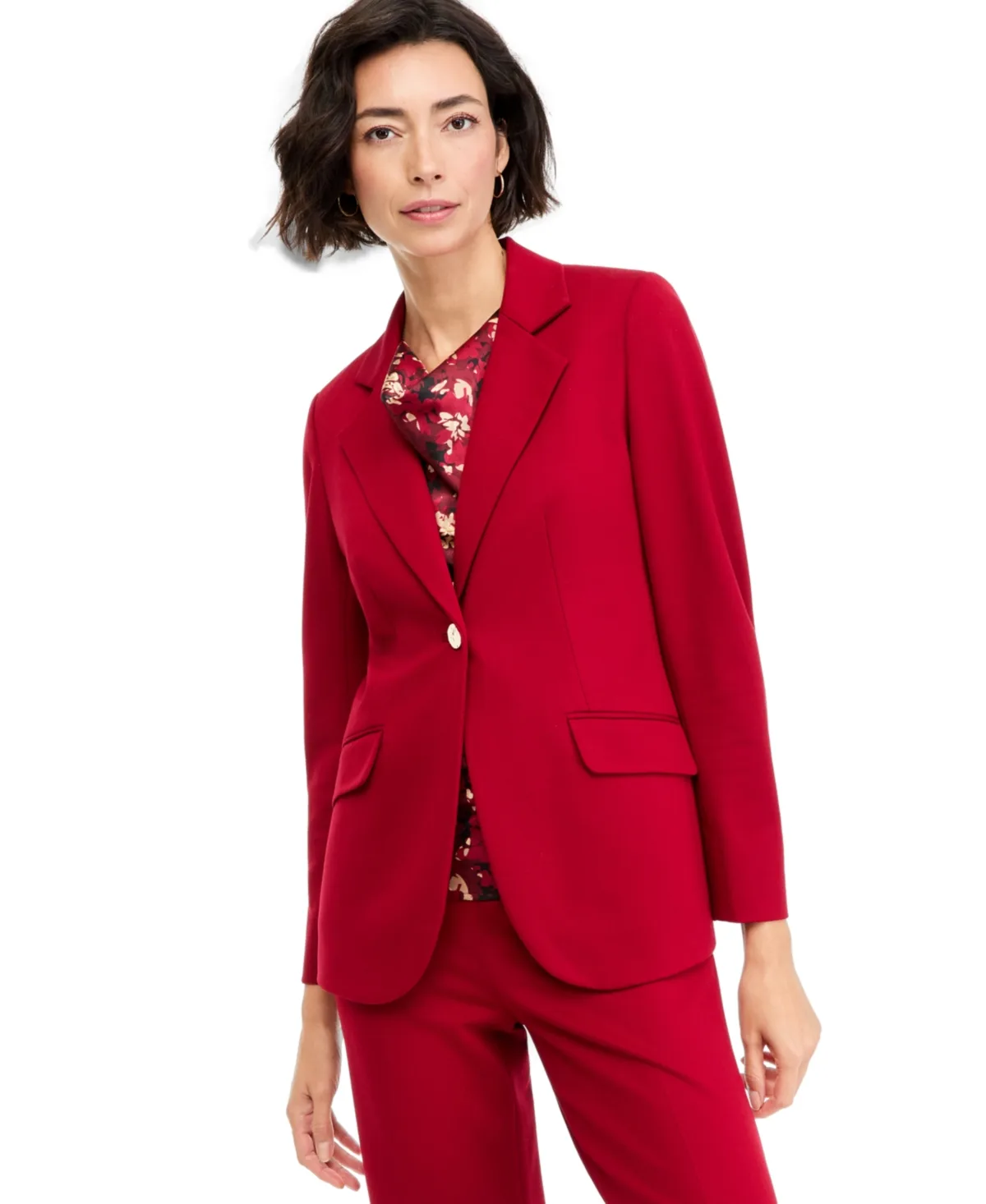 One-Button Flap-Pocket Blazer