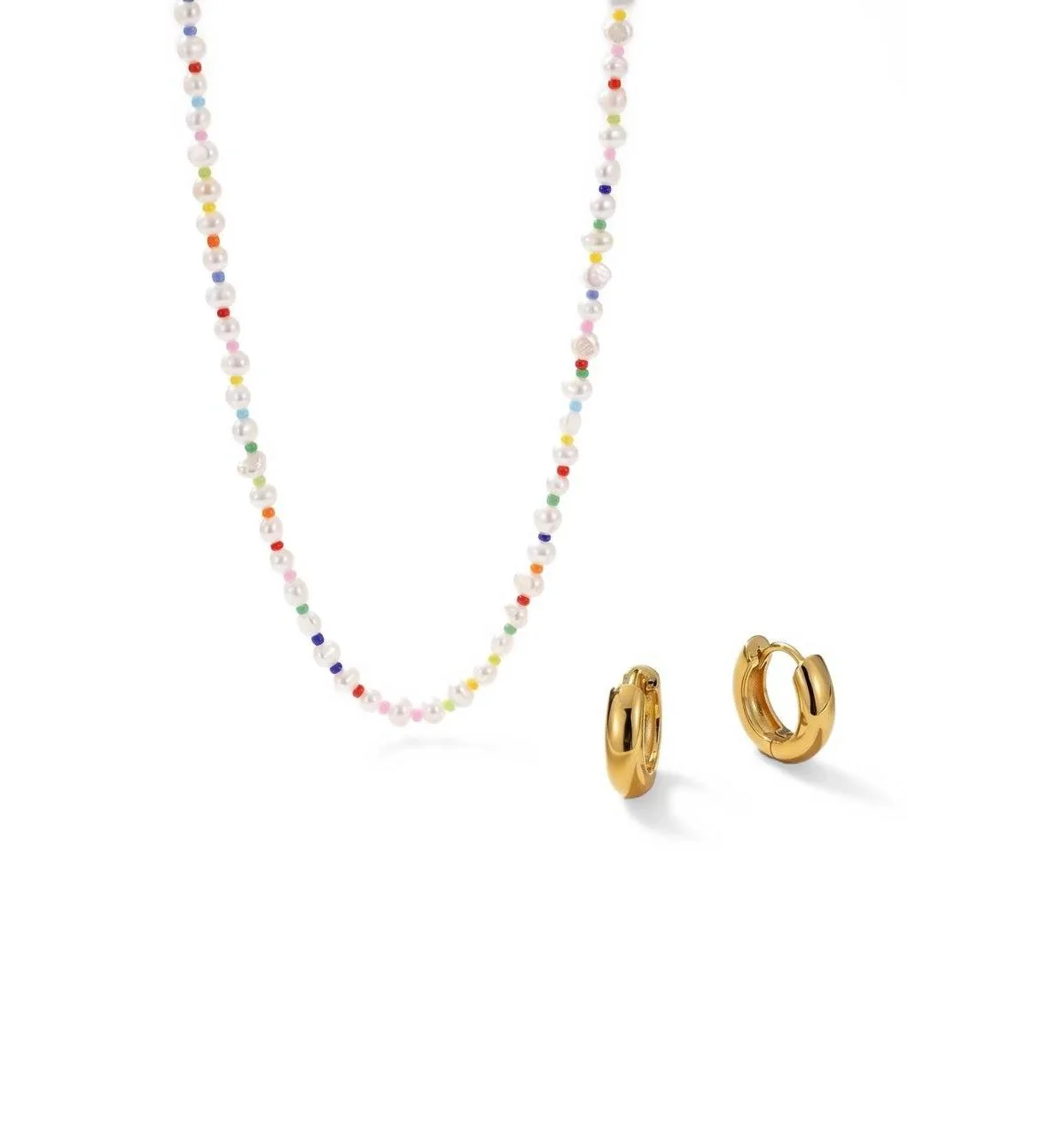 Cultured Freshwater Pearl Baroque Gold-Tone Necklace and Huggie Hoop Earrings Set, 19" by Joey Baby