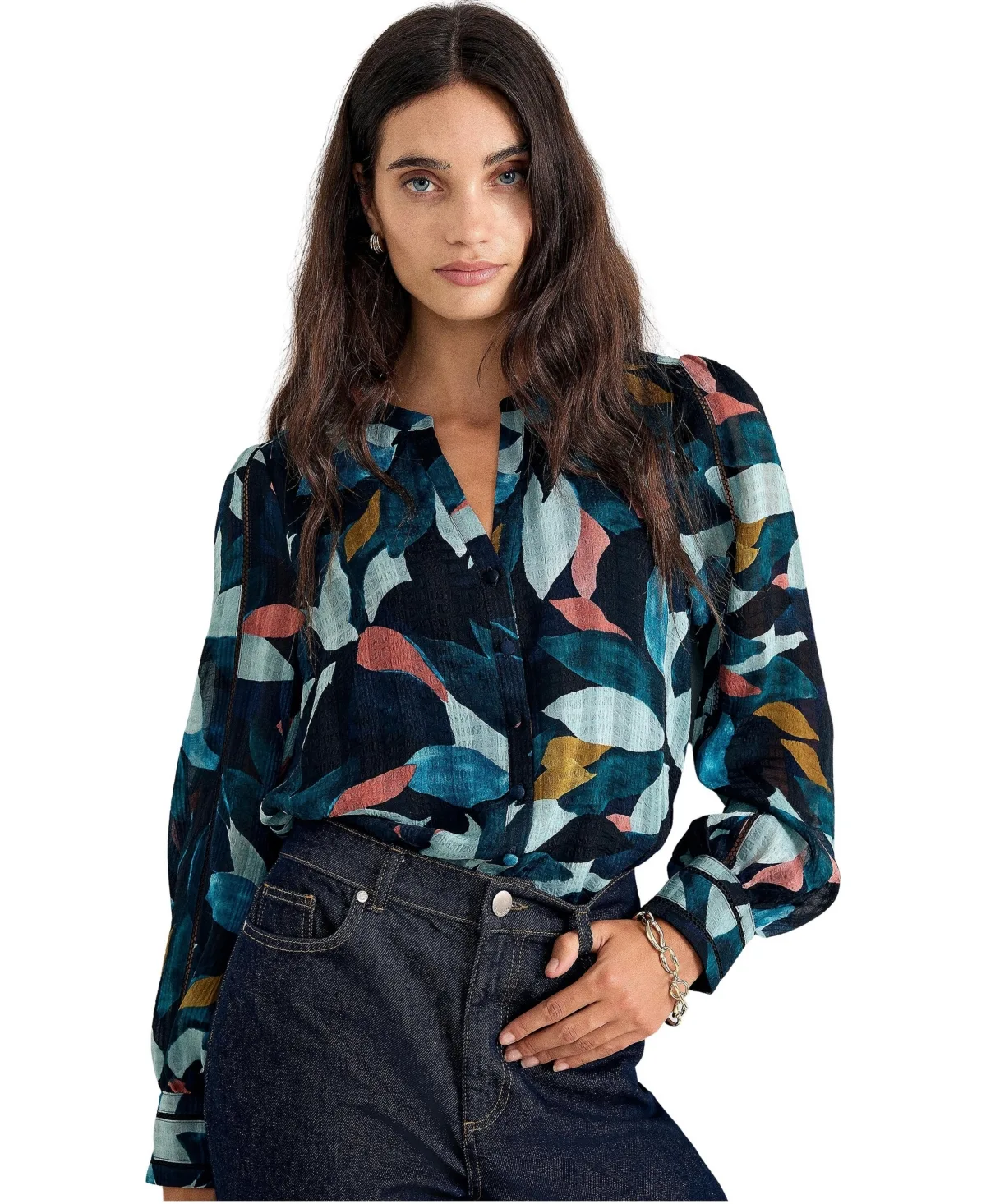 Lyla Abstract Petal Print Ladder-Lace Blouse by Phase Eight