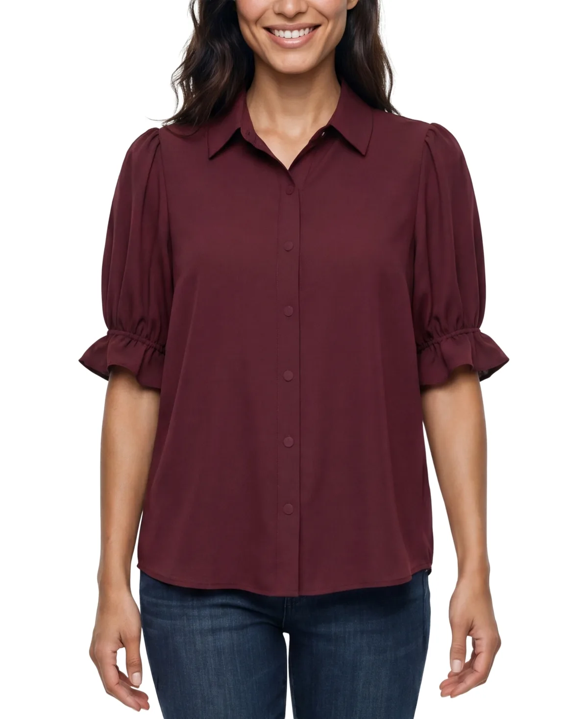 Puffed-Sleeve Blouse by Liverpool Los Angeles