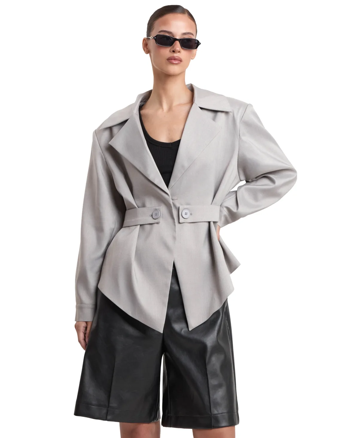 Georgie Asymmetrical-Hem Long-Sleeve Blazer by 4th & Reckless