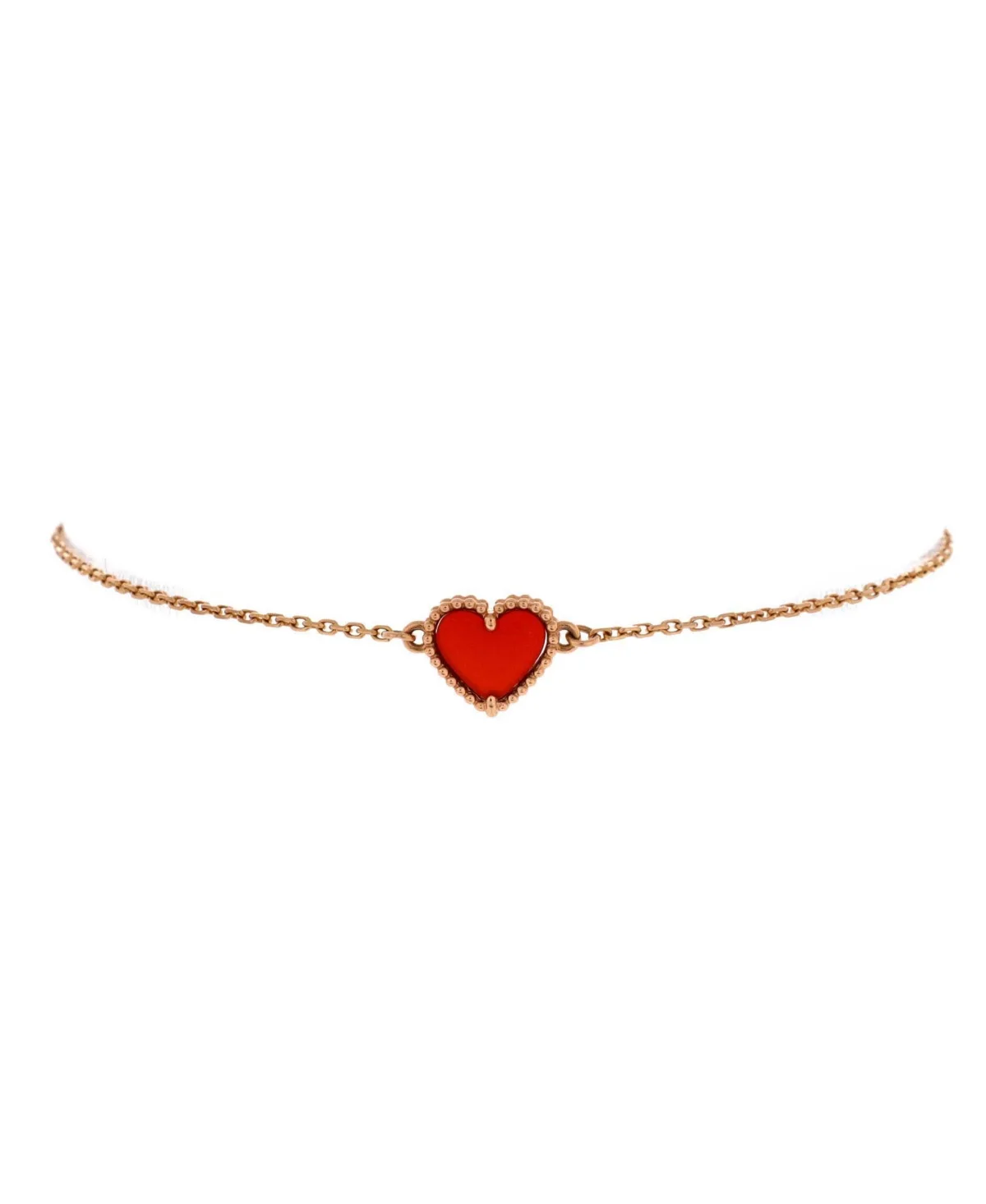 Pre-Owned Van Cleef & Arpels Carnelian Sweet Alhambra Heart Bracelet in 18K Rose Gold by Pre Owned Van Cleef & Arpels