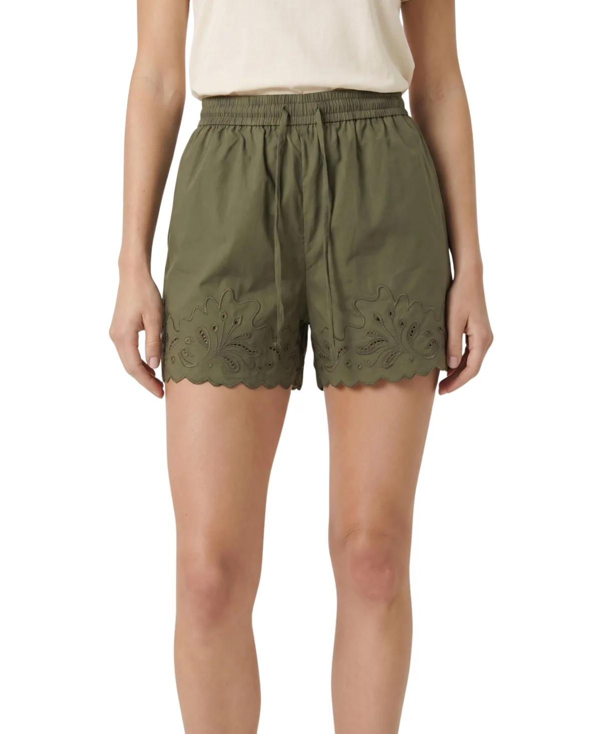 High-Rise Eyelet-Embroidered Pull-On Shorts, 4.5" Inseam by Modenaire