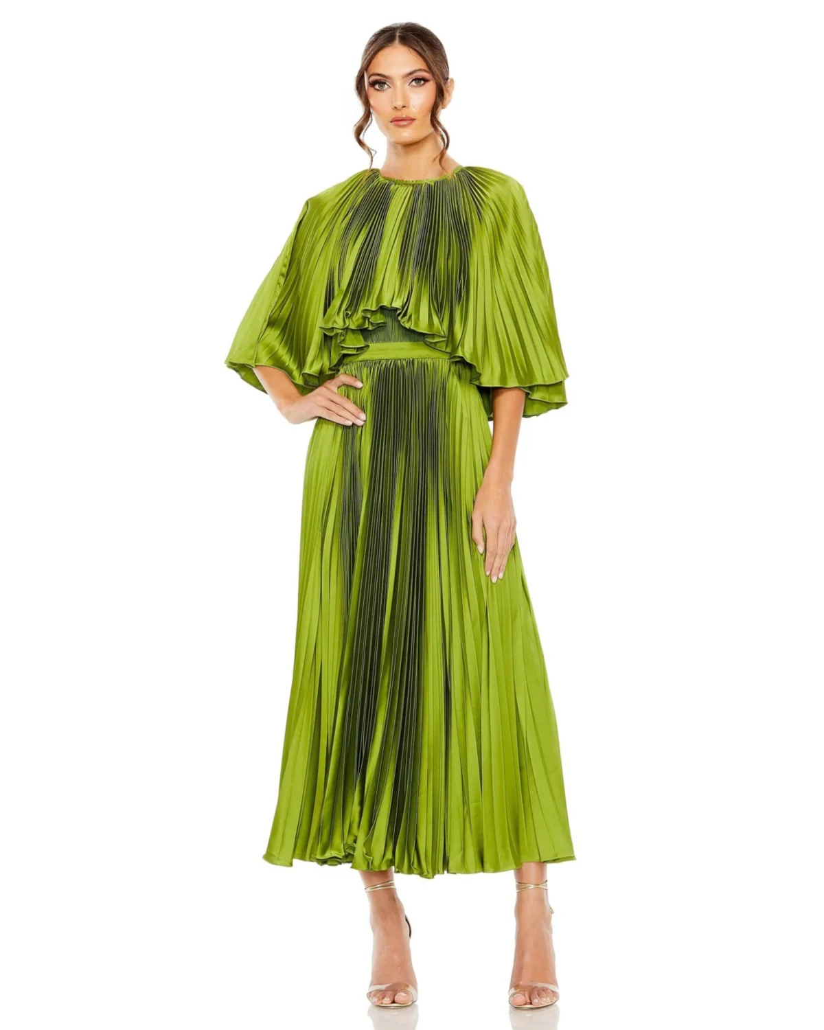 Pleated Caplet T-Length Gown Dress