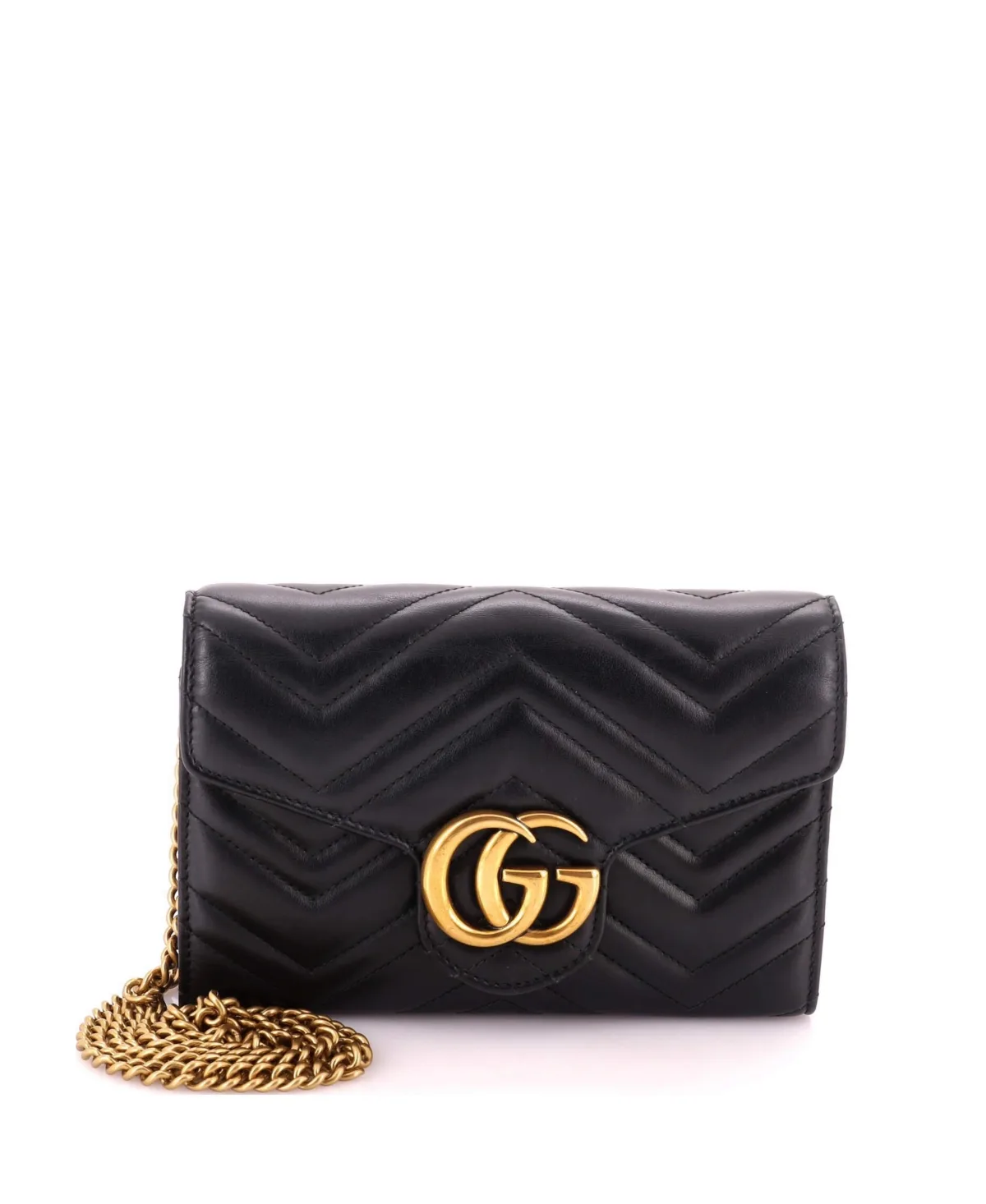 Pre-Owned Gucci Mini GG Marmont Matelasse Leather Chain Wallet