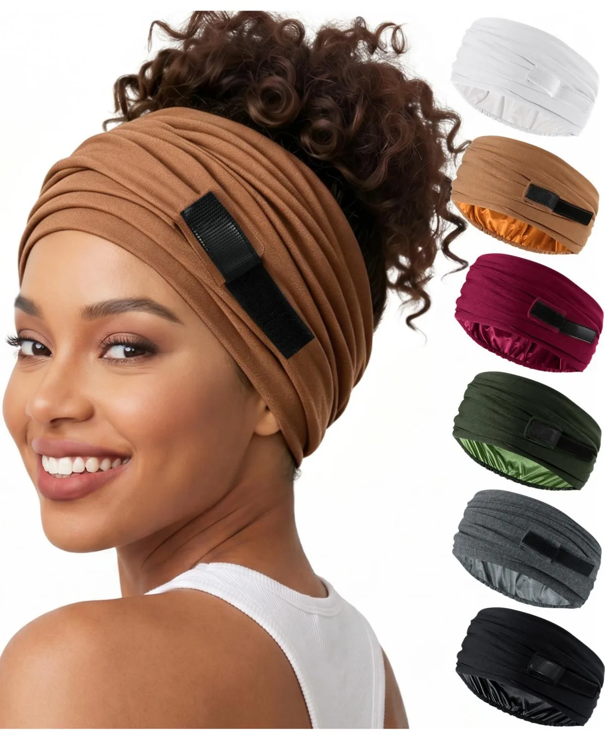 Satin-Lined Stretch Adjustable Head Wrap by Sportneer