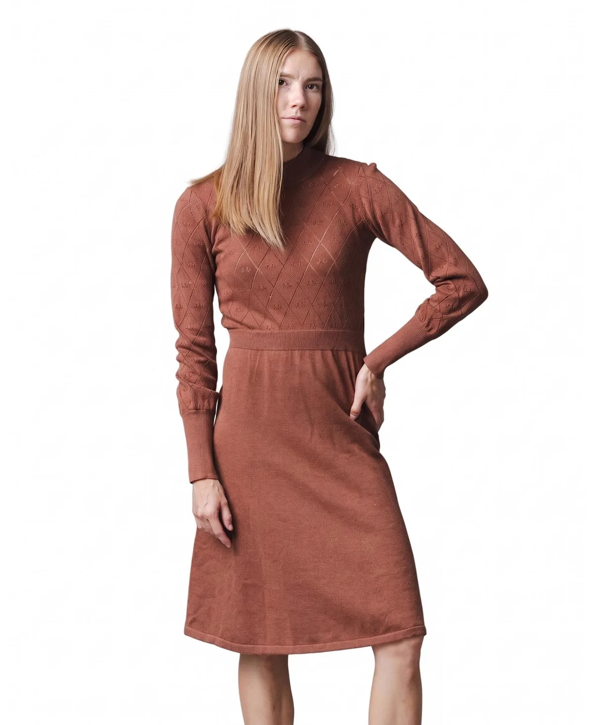 Puff-Sleeve Pointelle-Knit Sweater Dress by Hope & Henry
