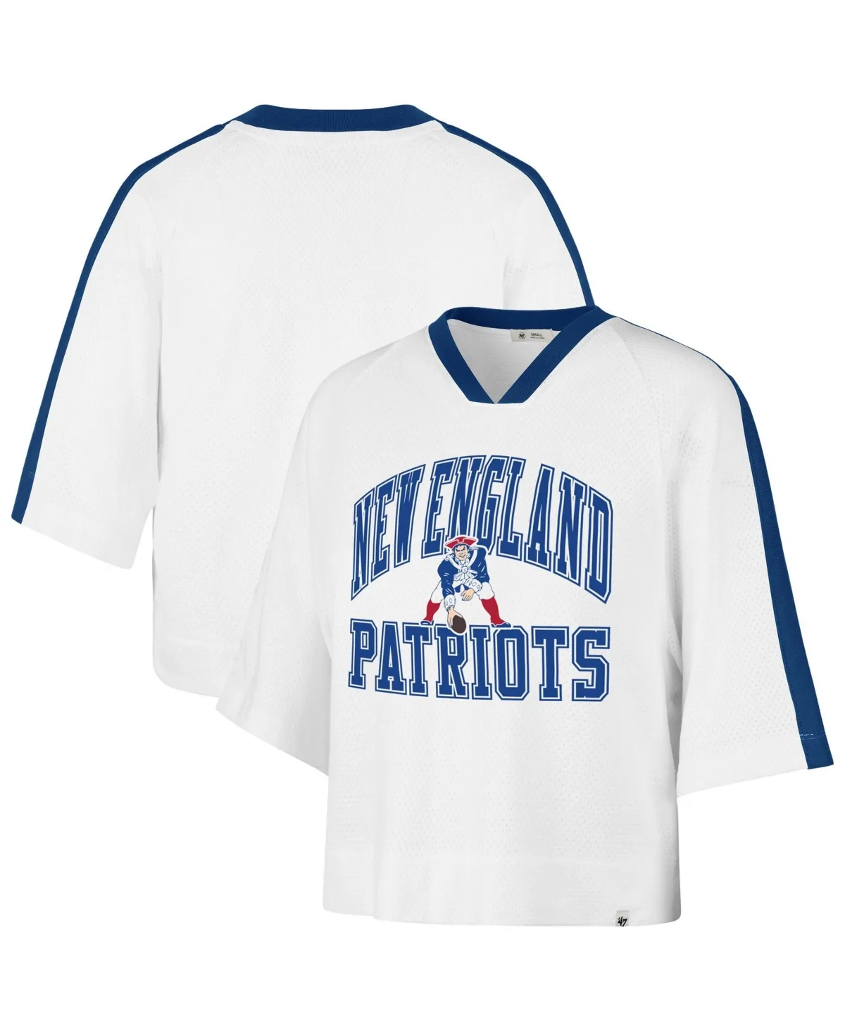 New England Patriots Historic Big Overarch V-Neck Raglan Mesh-Textured T-Shirt by 47 Brand