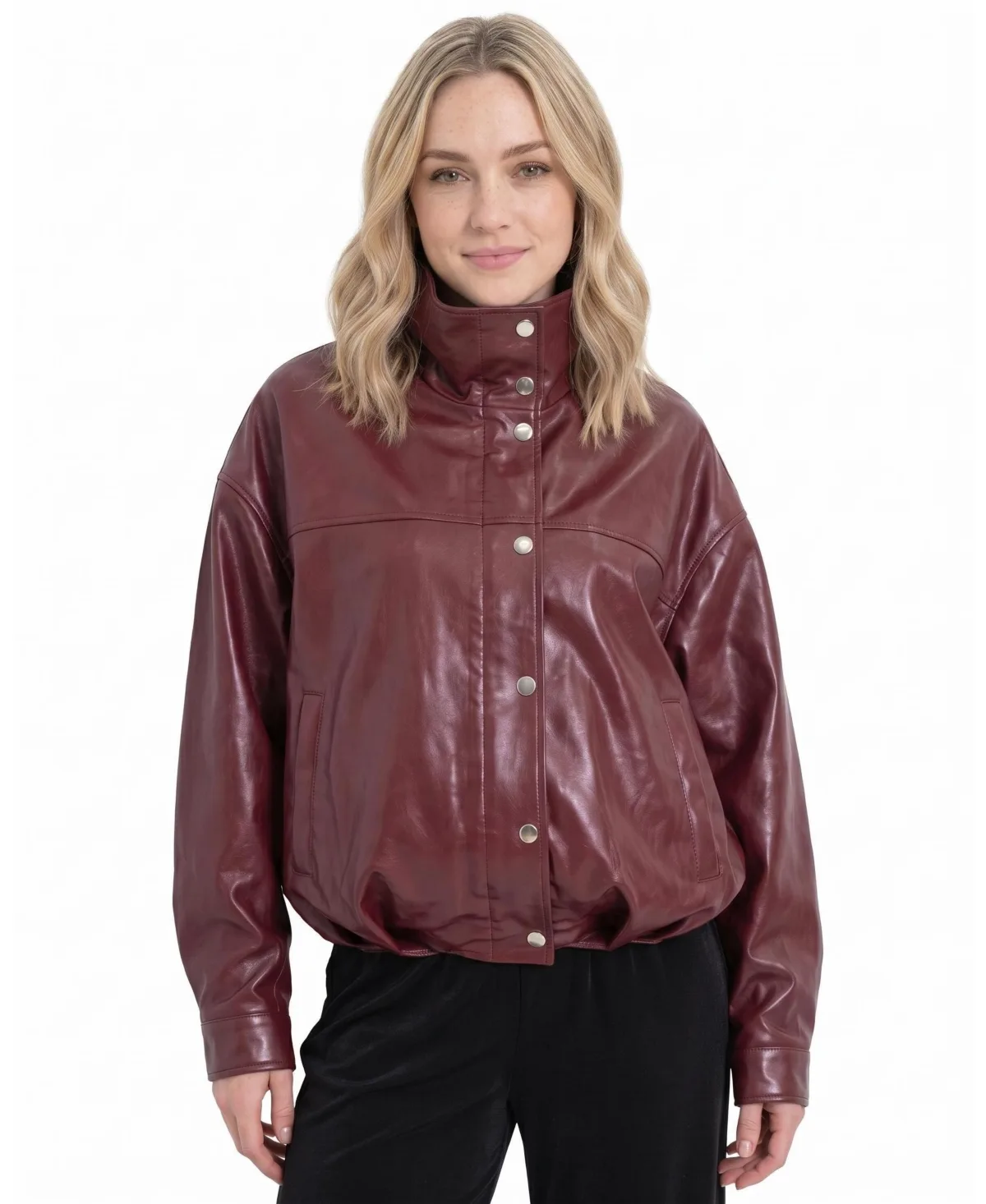 Arden Funnel Neck Leather Jacket by Furniq UK