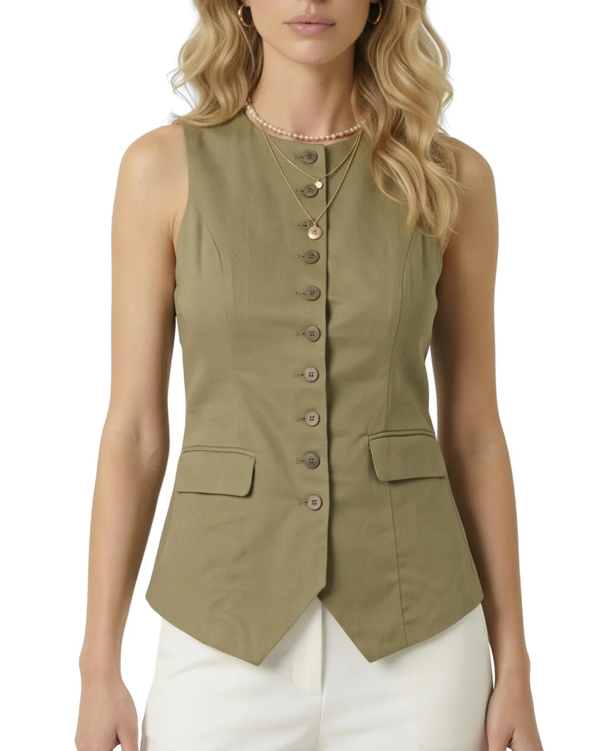 Longline Button Front Flap Pocket Vest by Modenaire