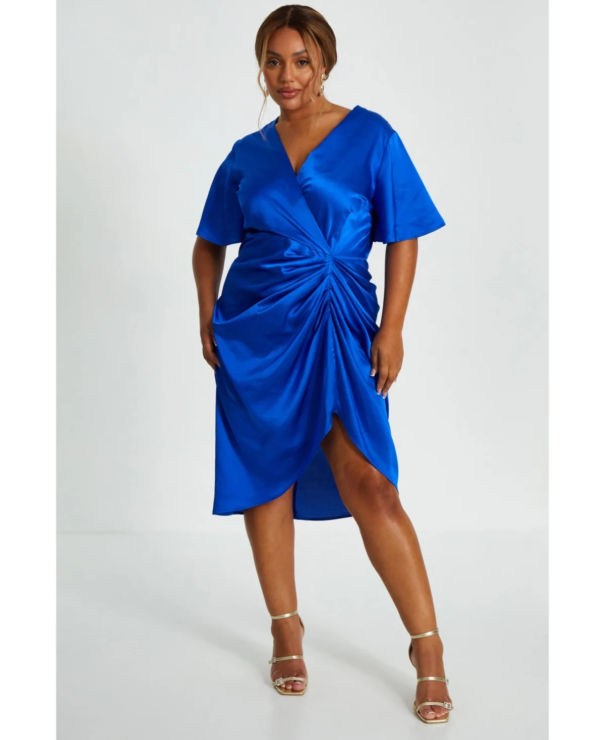 Satin Angel Sleeve Midi Dress